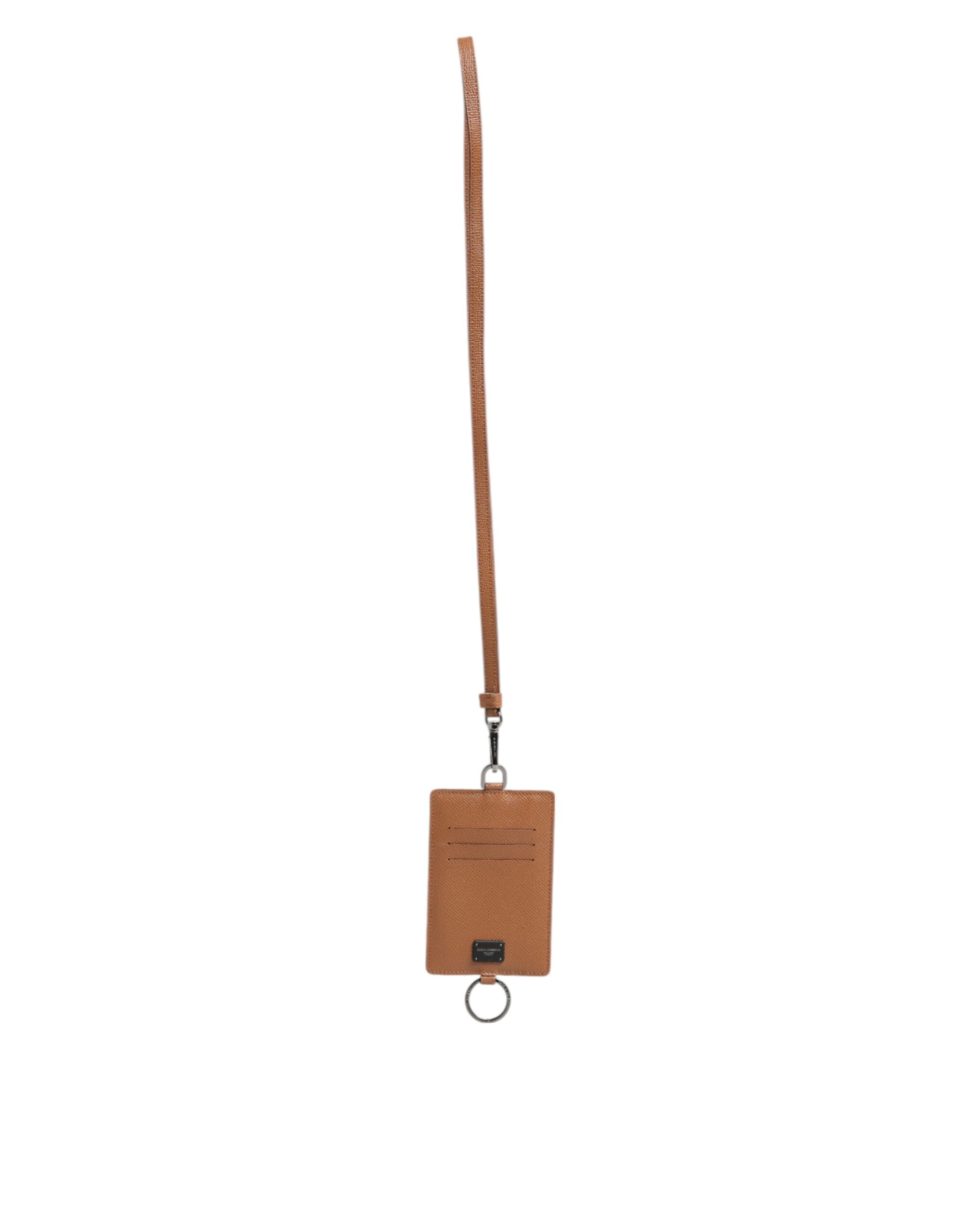 Dark Brown Leather Lanyard Logo Card Holder Men Wallet - ventzia