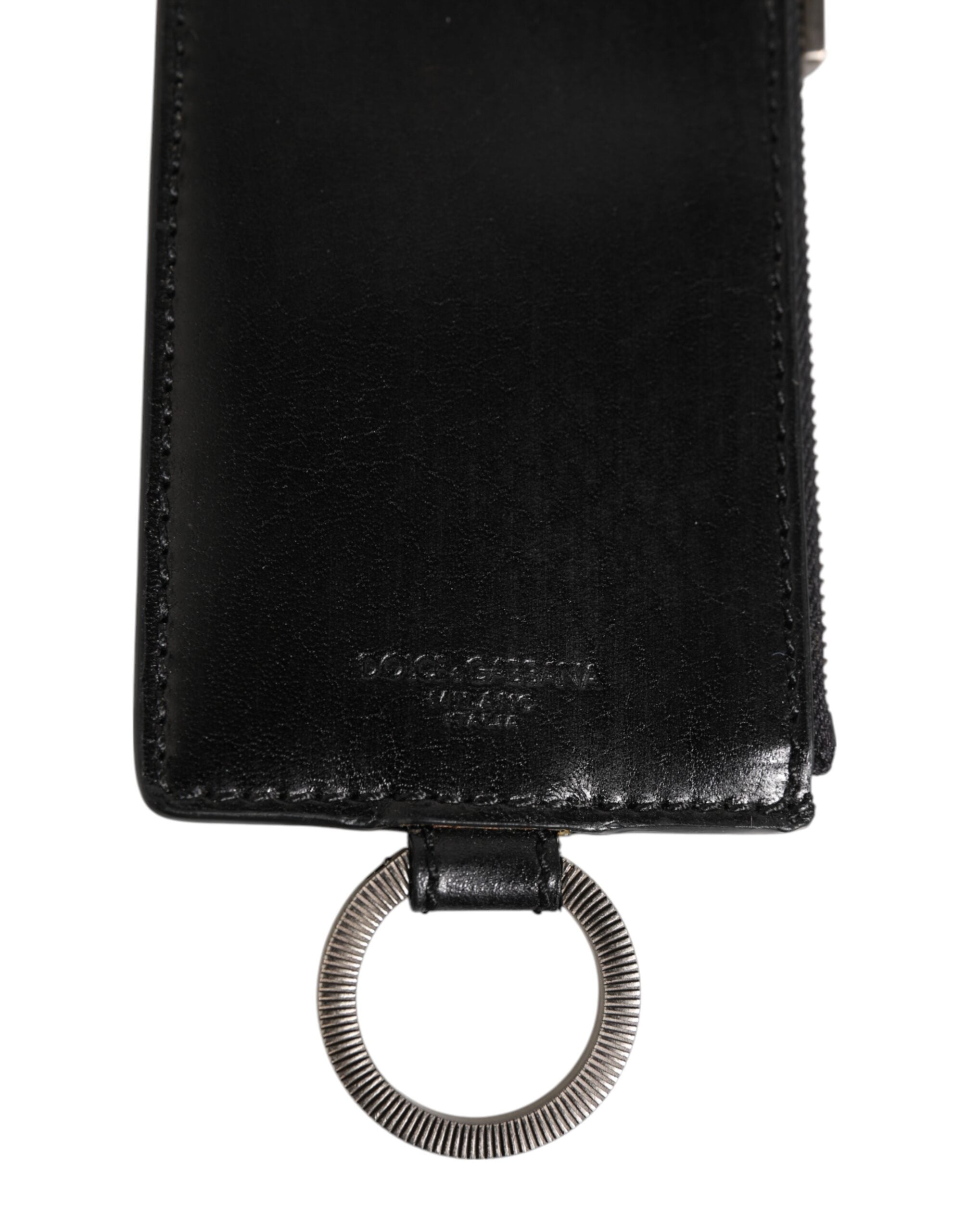 Black Leather Logo Embossed Lanyard Card Holde Wallet - ventzia
