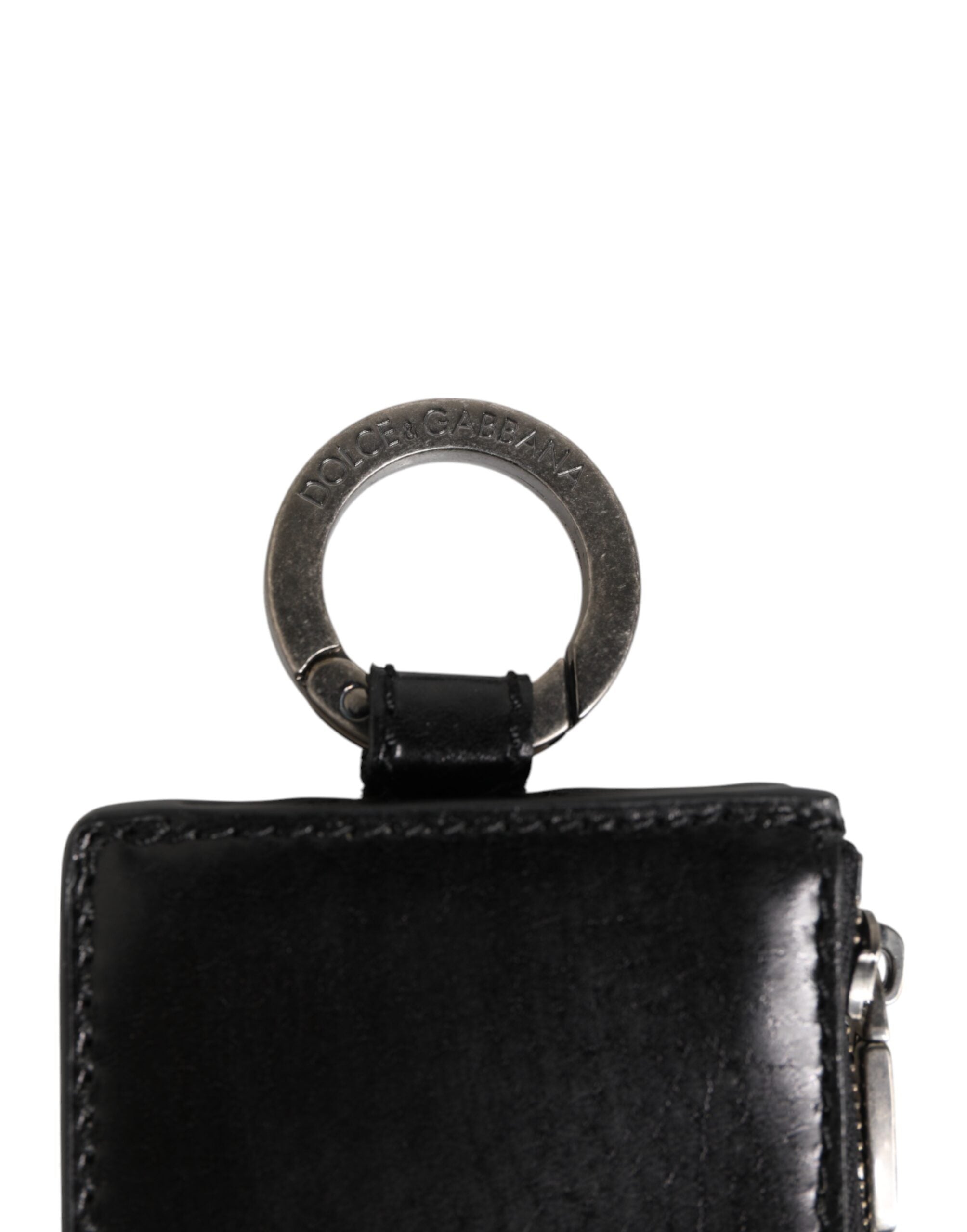 Black Leather Logo Embossed Lanyard Card Holde Wallet - ventzia