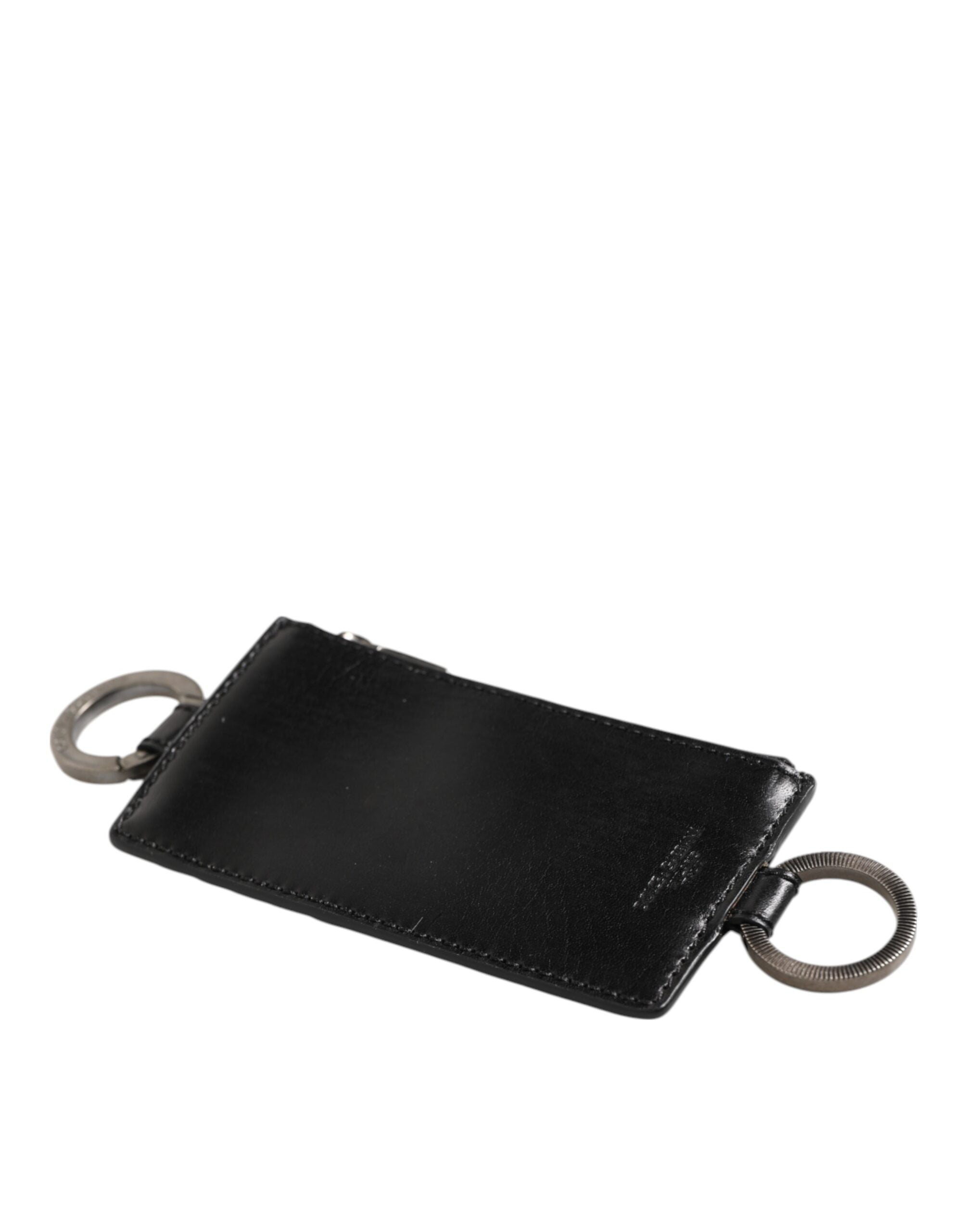 Black Leather Logo Embossed Lanyard Card Holde Wallet - ventzia