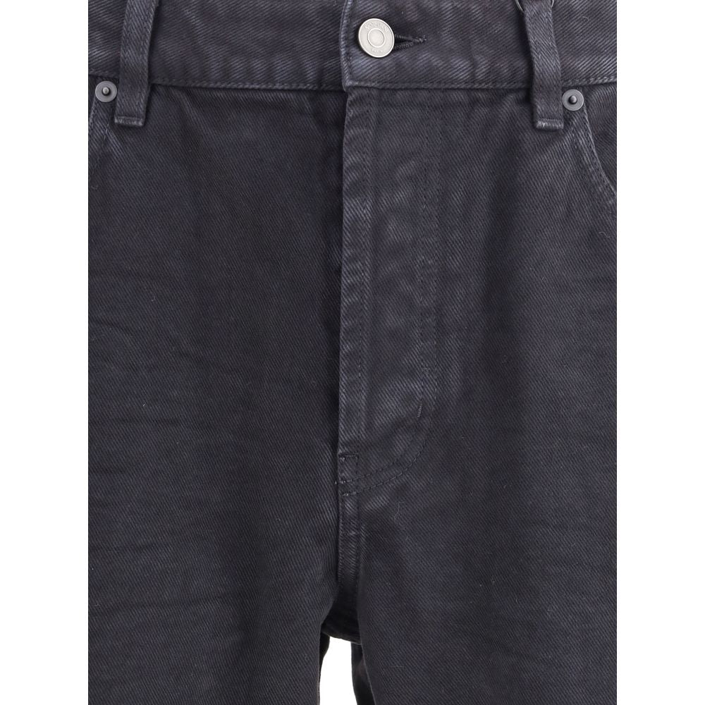 Black Cotton Straight-Leg Jeans - ventzia