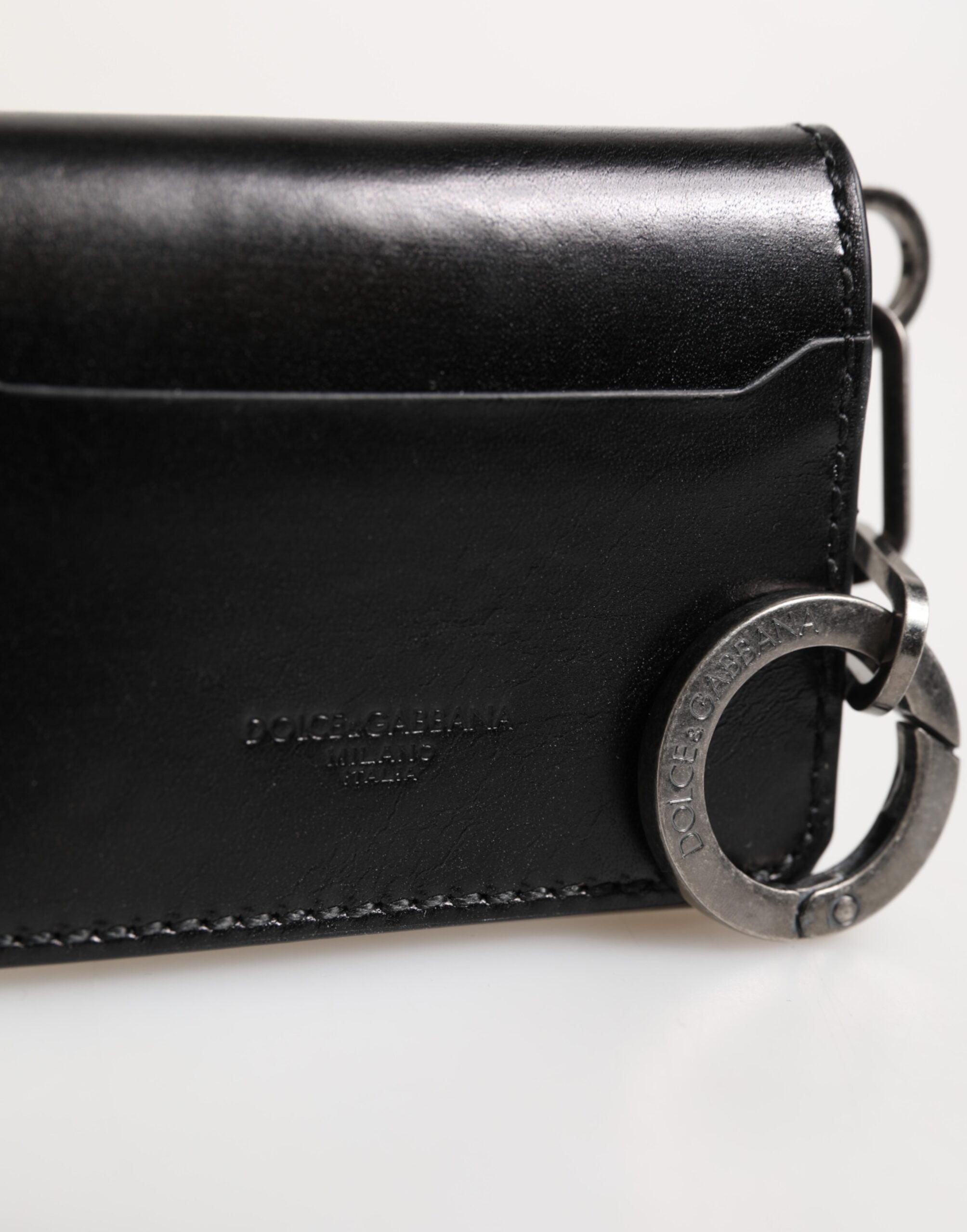 Wallet Black Leather Logo Embossed Key Chain Card Holder Wallet - ventzia