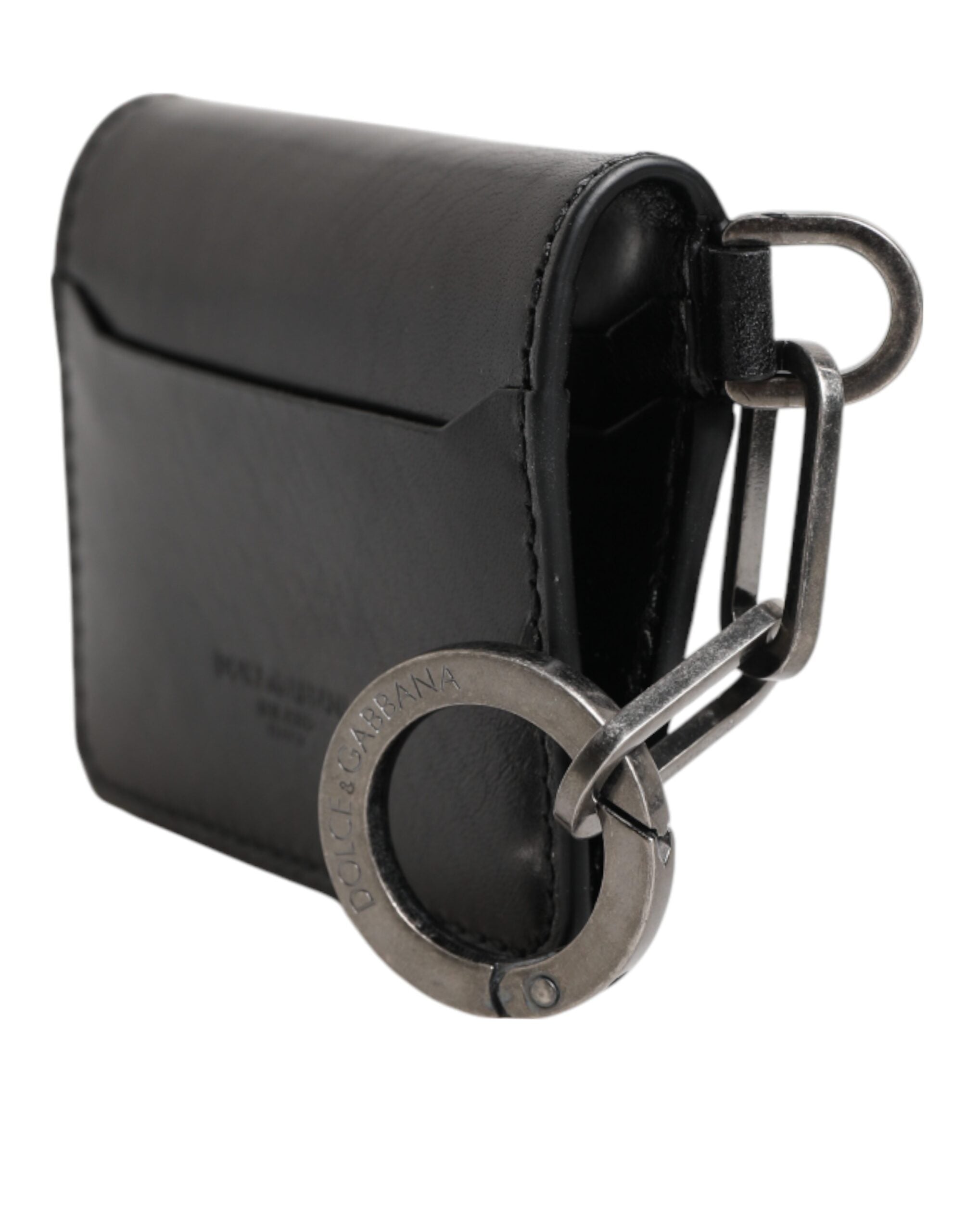 Wallet Black Leather Logo Embossed Key Chain Card Holder Wallet - ventzia