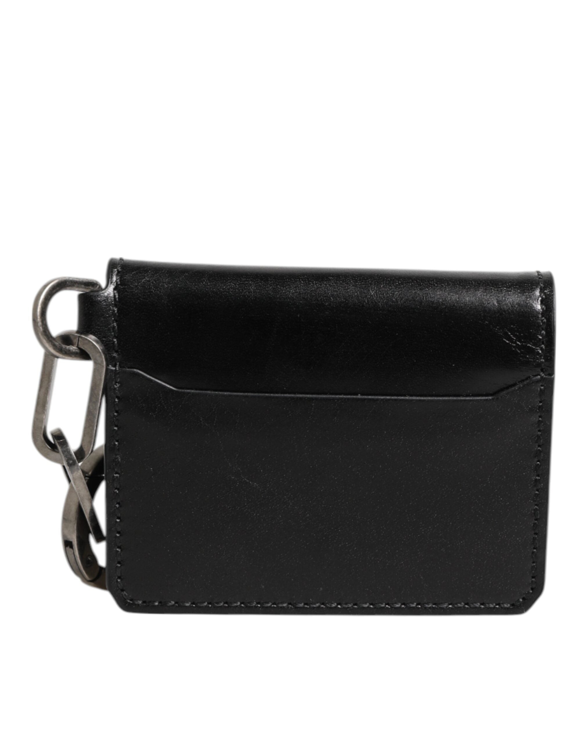 Wallet Black Leather Logo Embossed Key Chain Card Holder Wallet - ventzia