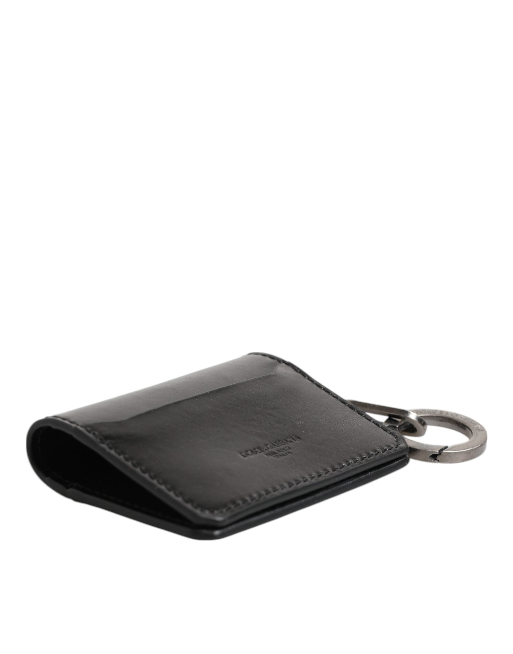 Wallet Black Leather Logo Embossed Key Chain Card Holder Wallet - ventzia