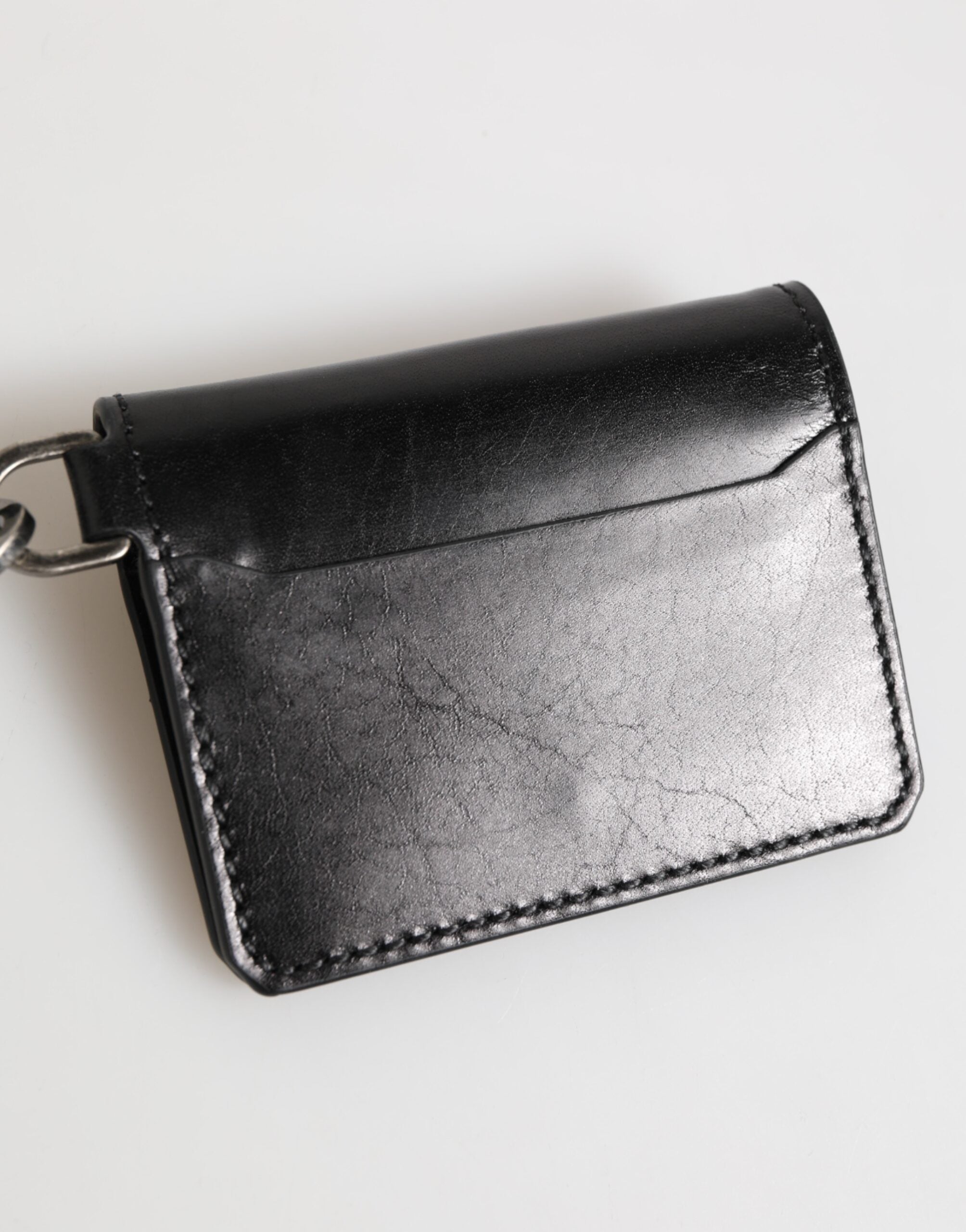 Wallet Black Leather Logo Embossed Key Chain Card Holder Wallet - ventzia