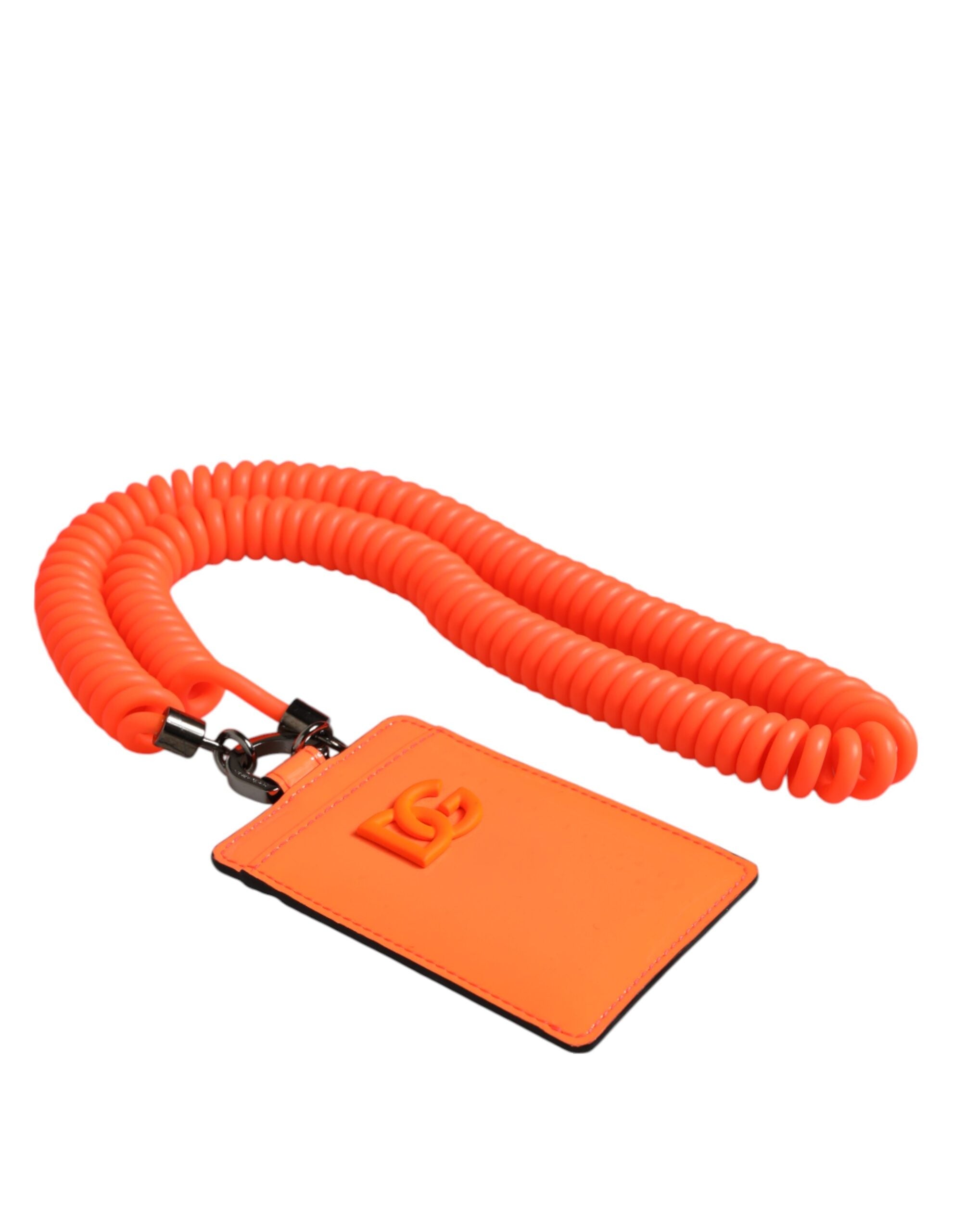 Orange Leather Logo Embossed Lanyard Card Holder Wallet - ventzia