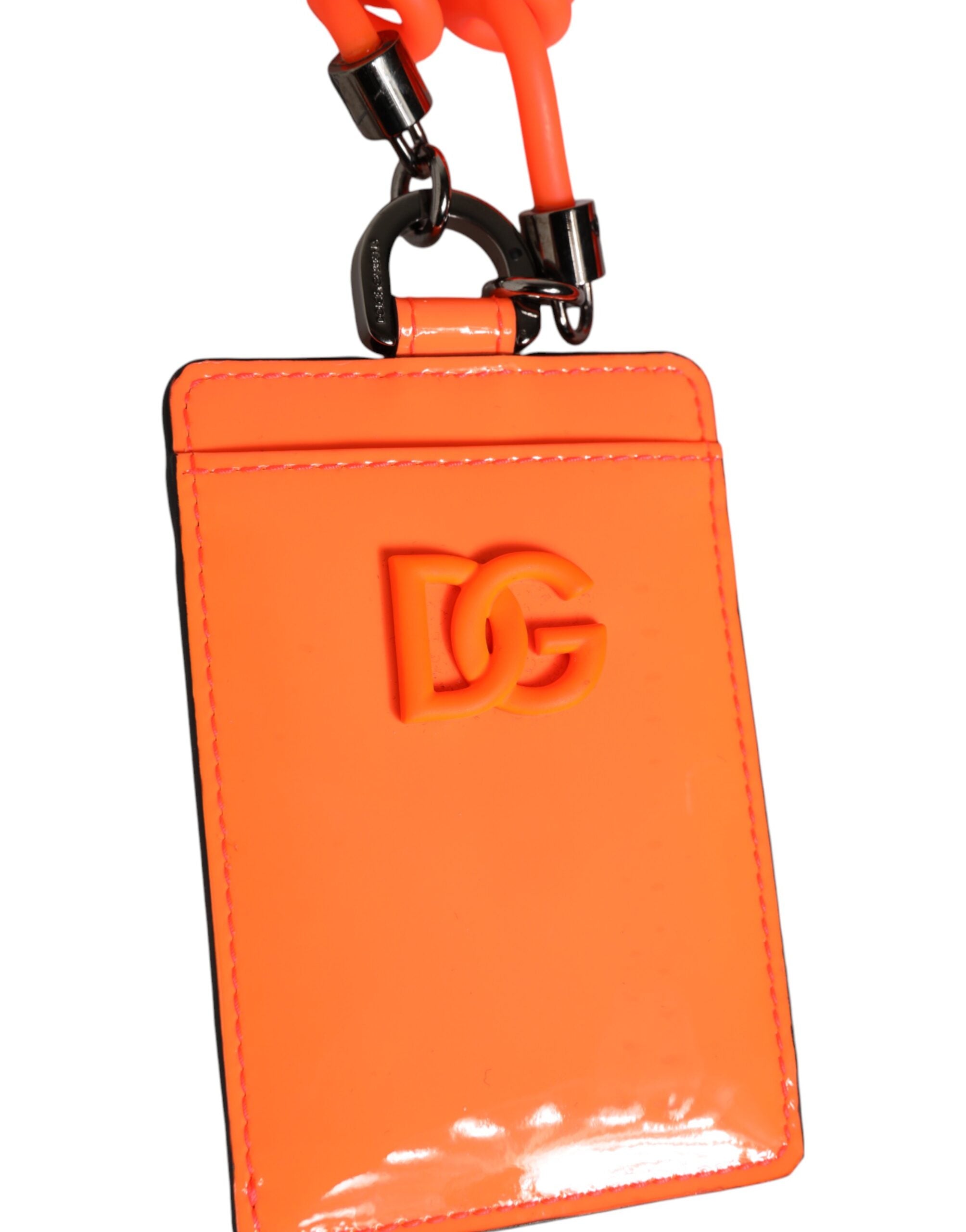 Orange Leather Logo Embossed Lanyard Card Holder Wallet - ventzia