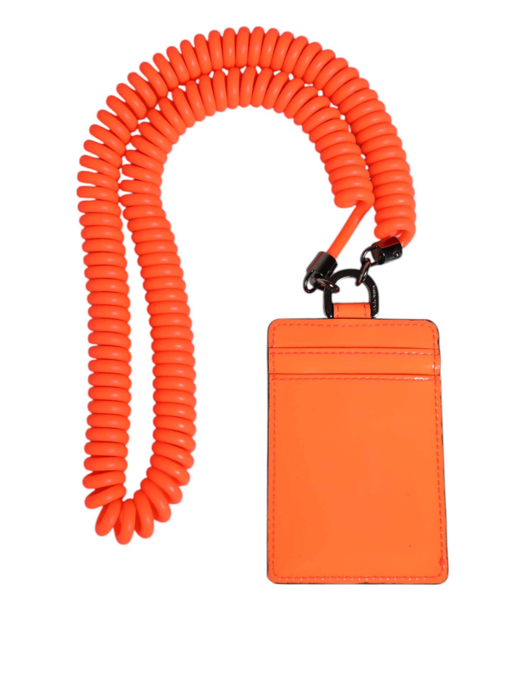 Orange Leather Logo Embossed Lanyard Card Holder Wallet - ventzia