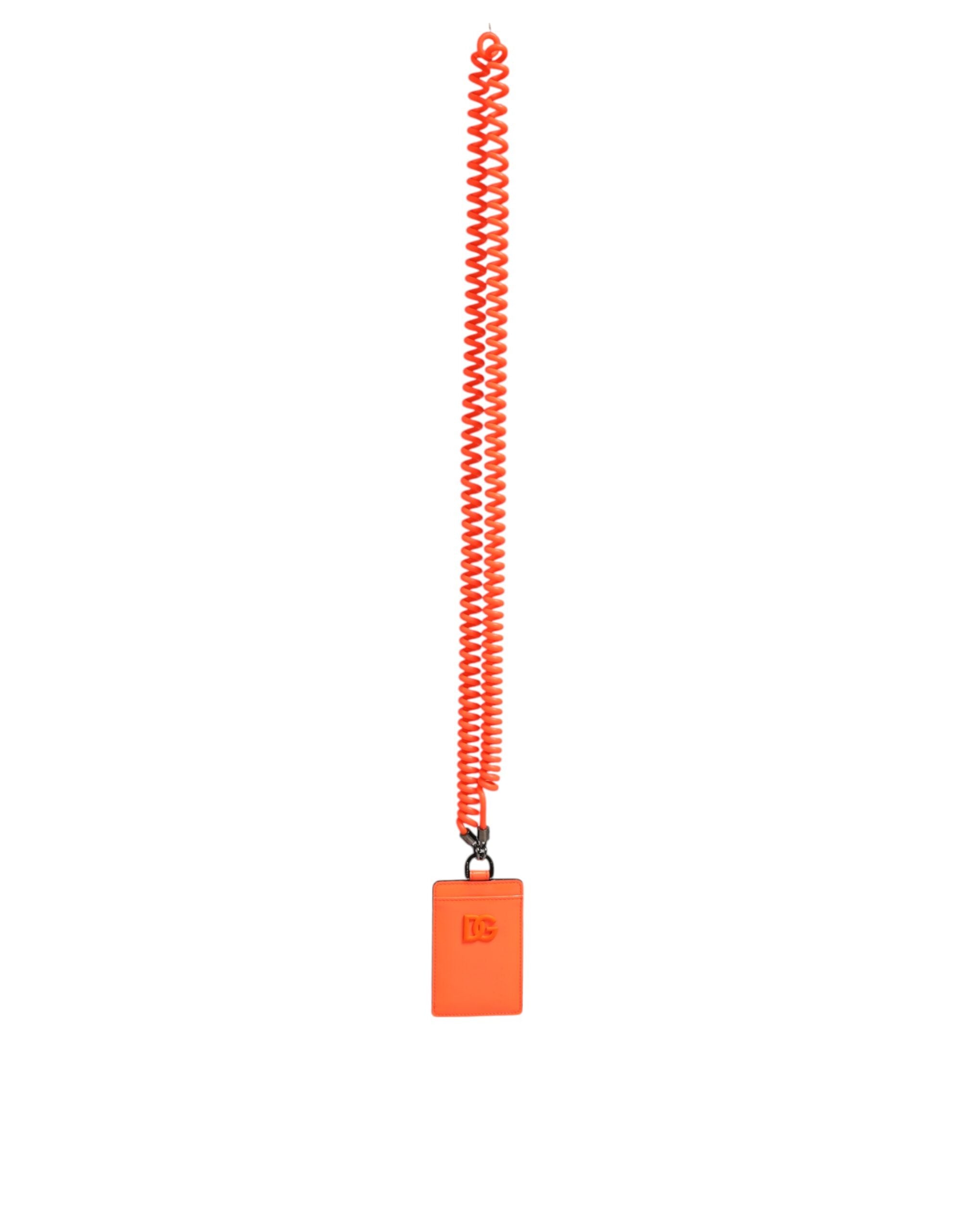 Orange Leather Logo Embossed Lanyard Card Holder Wallet - ventzia