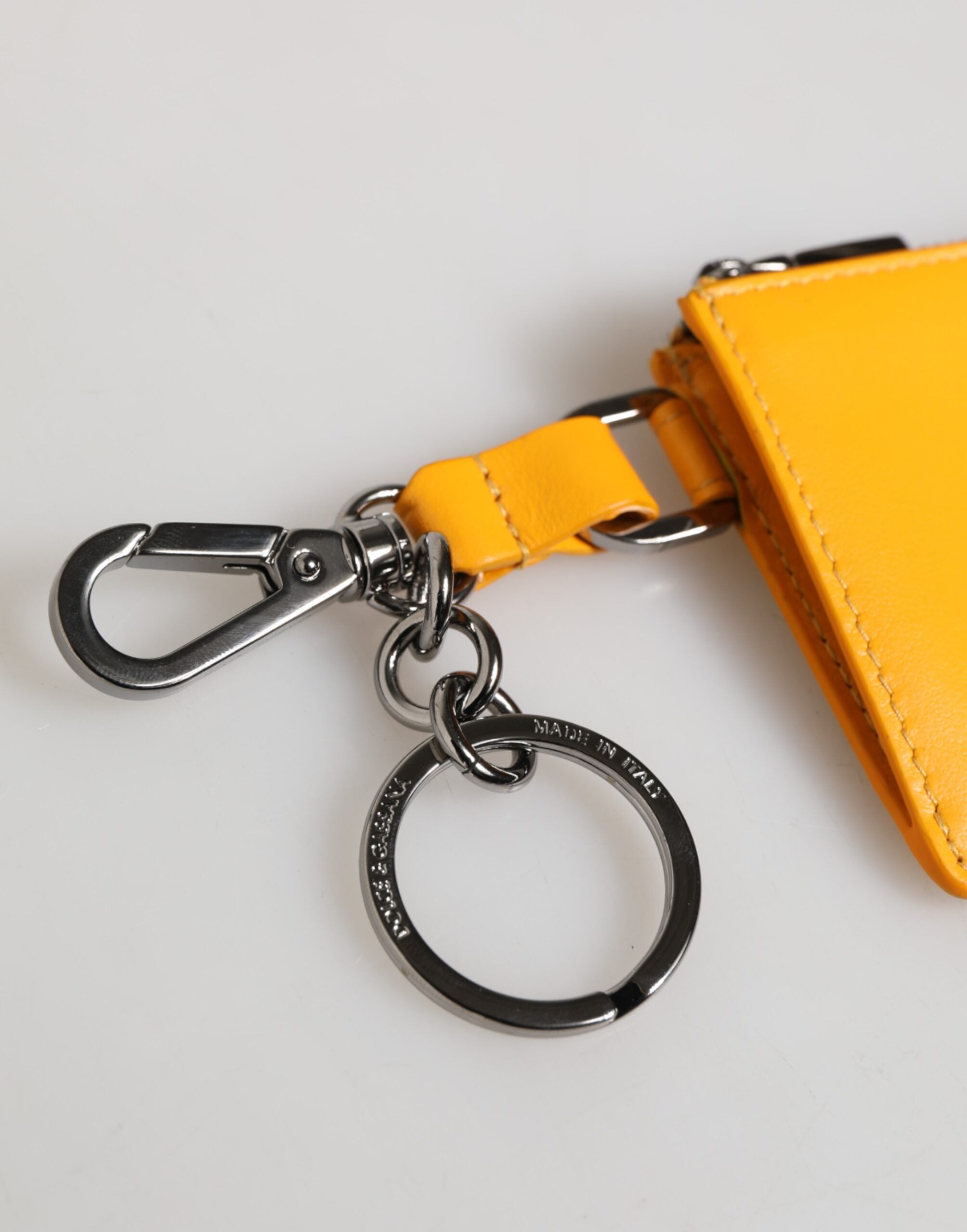 Yellow Orange Leather Credit Card Key Holder Clip On Wallet - ventzia