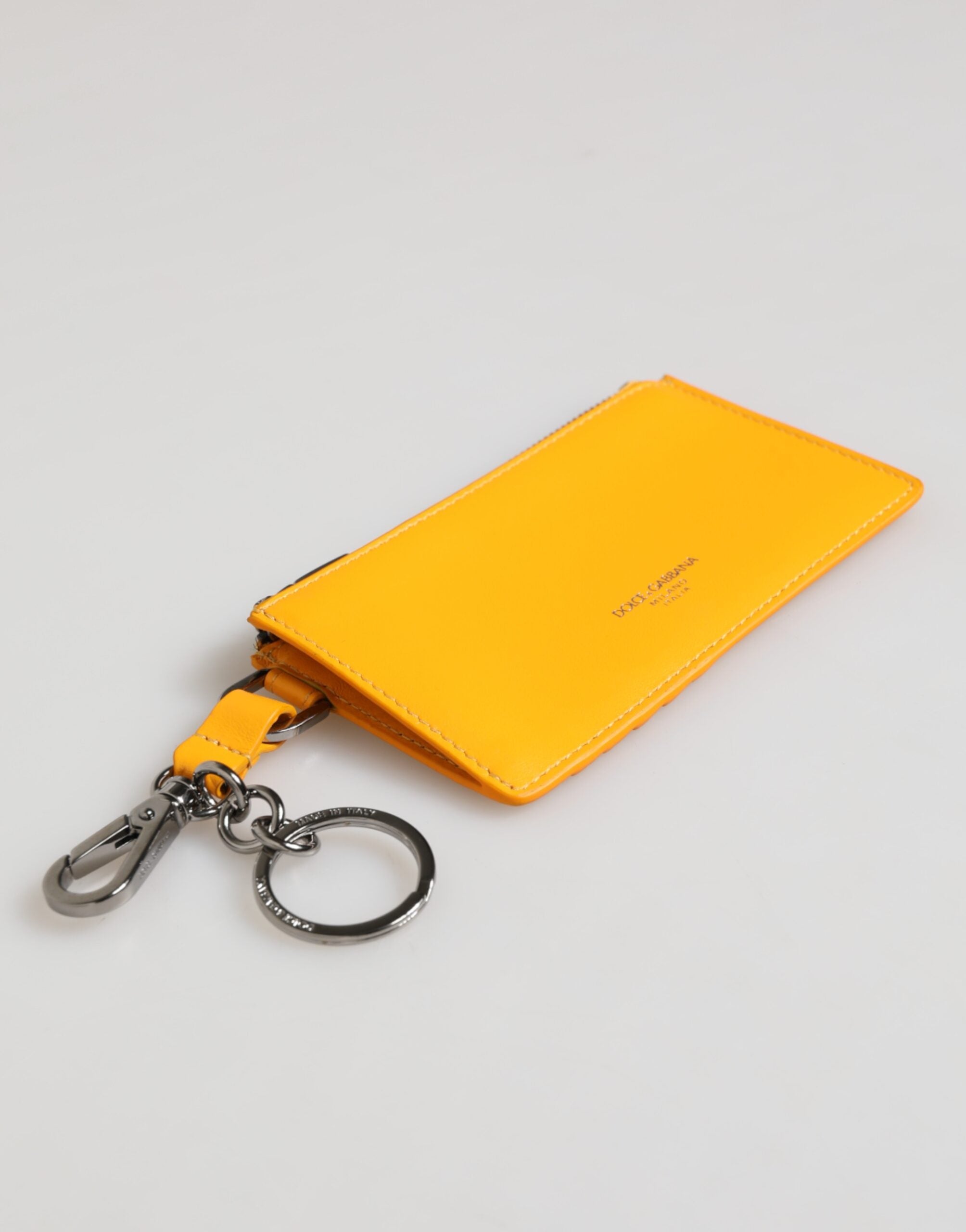 Yellow Orange Leather Credit Card Key Holder Clip On Wallet - ventzia
