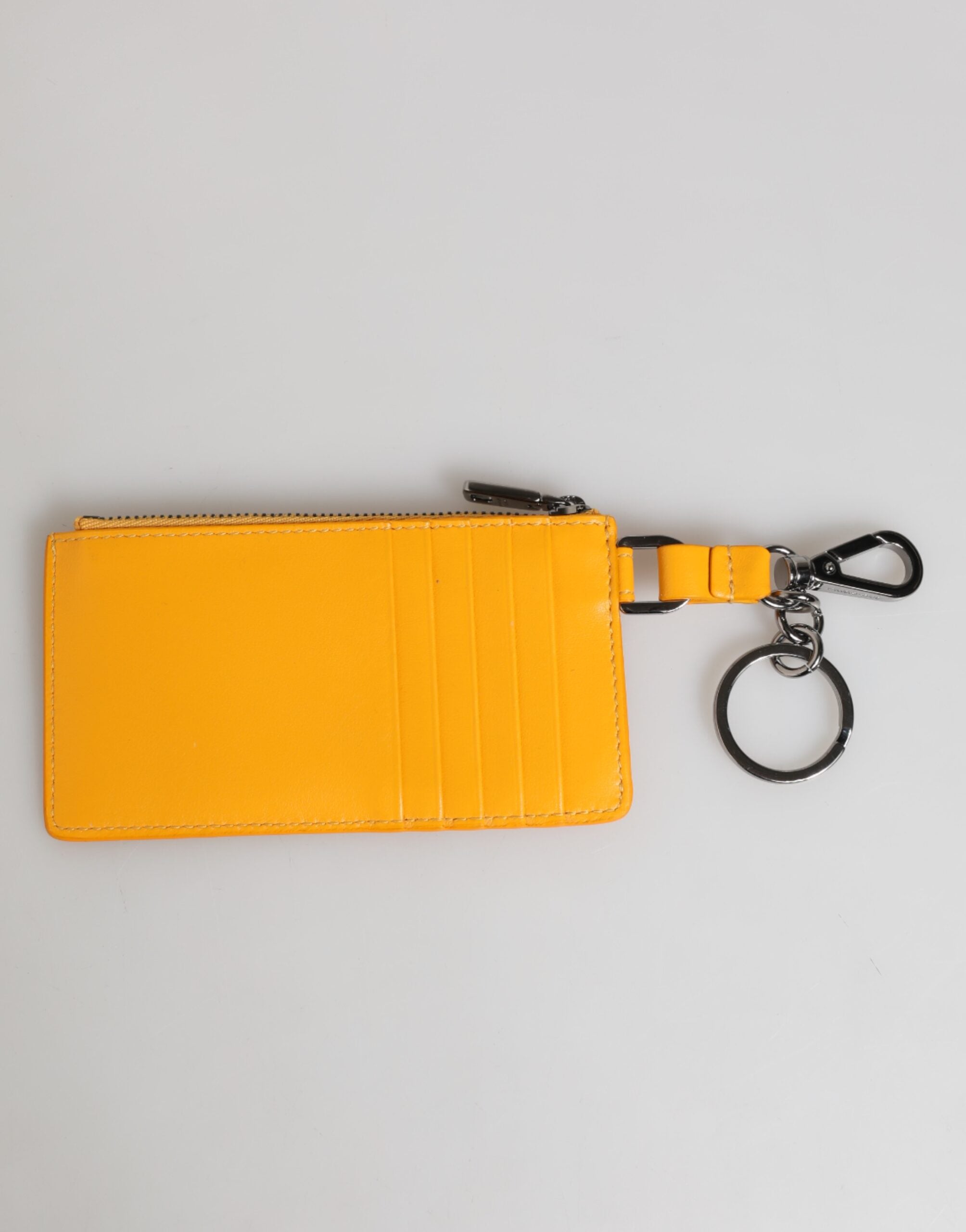 Yellow Orange Leather Credit Card Key Holder Clip On Wallet - ventzia