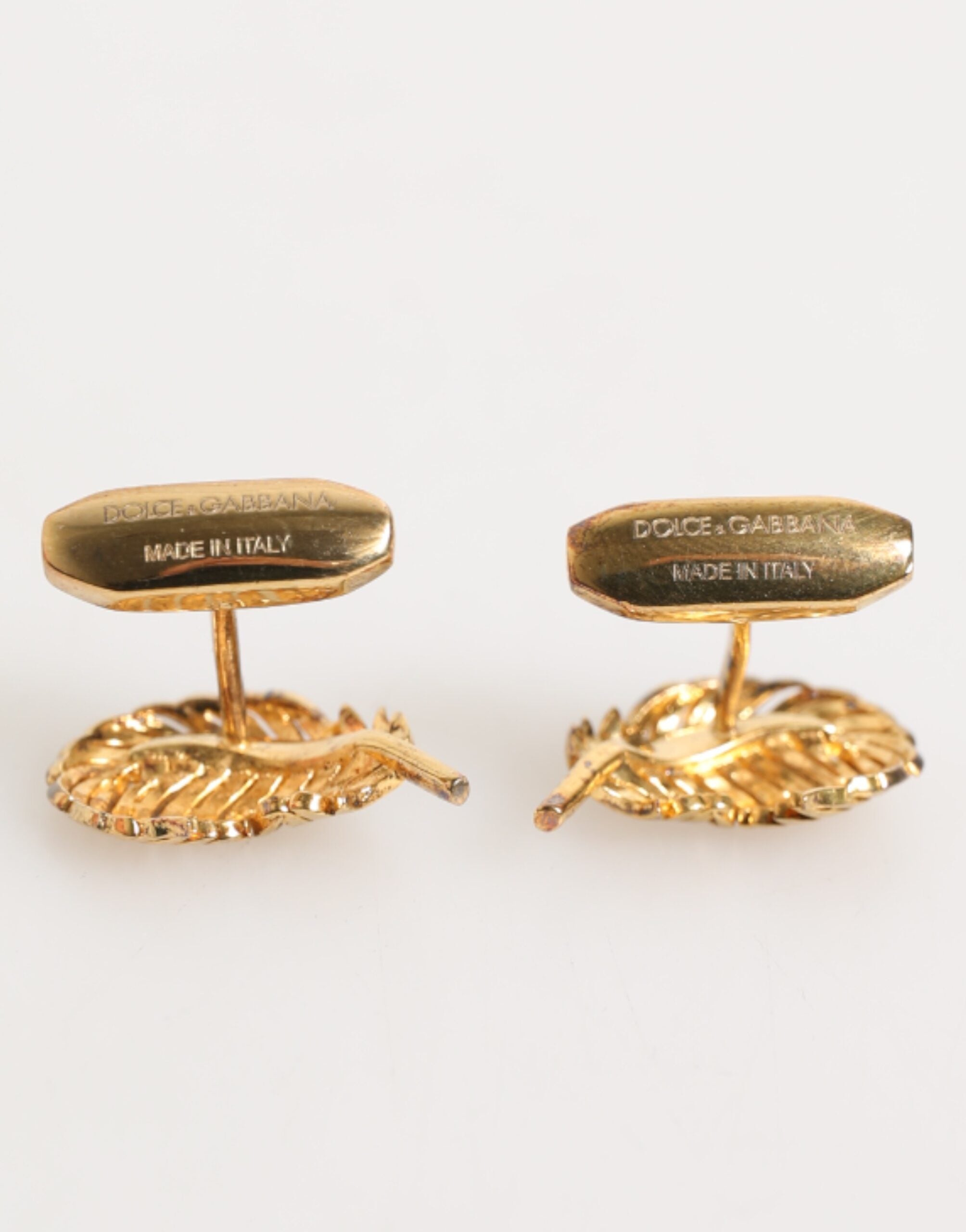 Gold 925 Sterling Silver Crystal Leaf Accessory Cufflink - ventzia