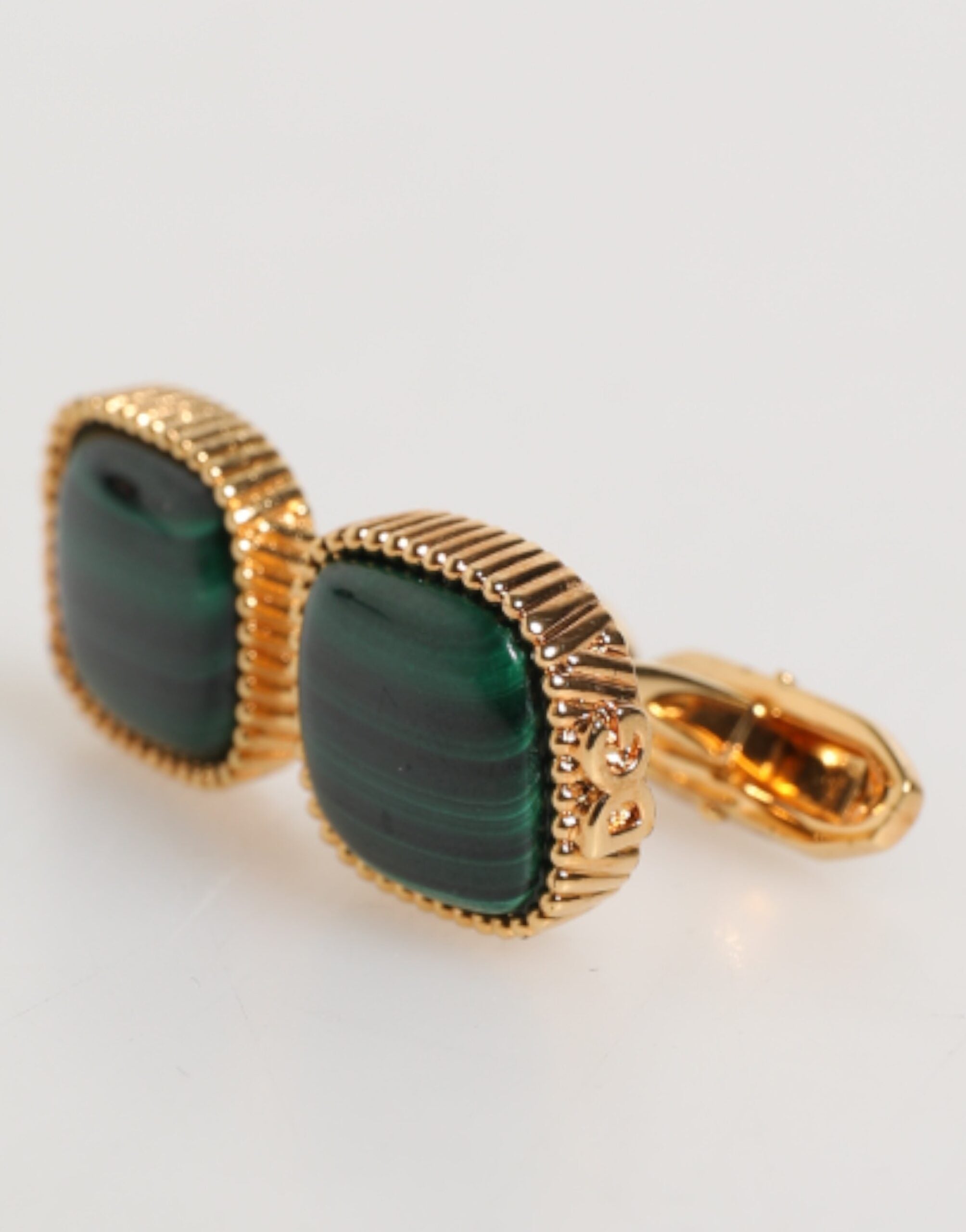 Gold Malachite Green Stone Square Men's Accessory Cufflink - ventzia