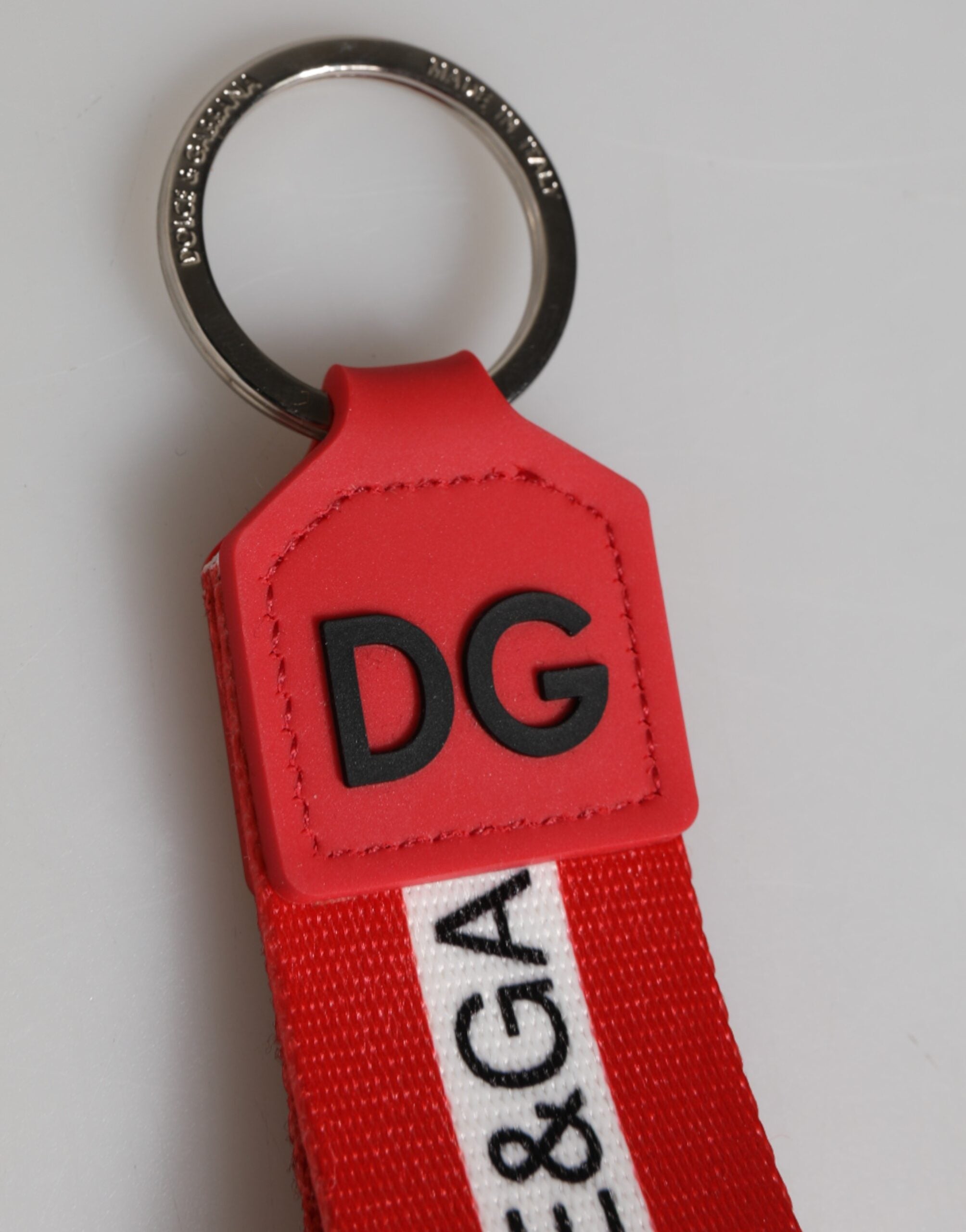 Red Logo Polyester Silver Brass Holder Keychain Men Keyring - ventzia