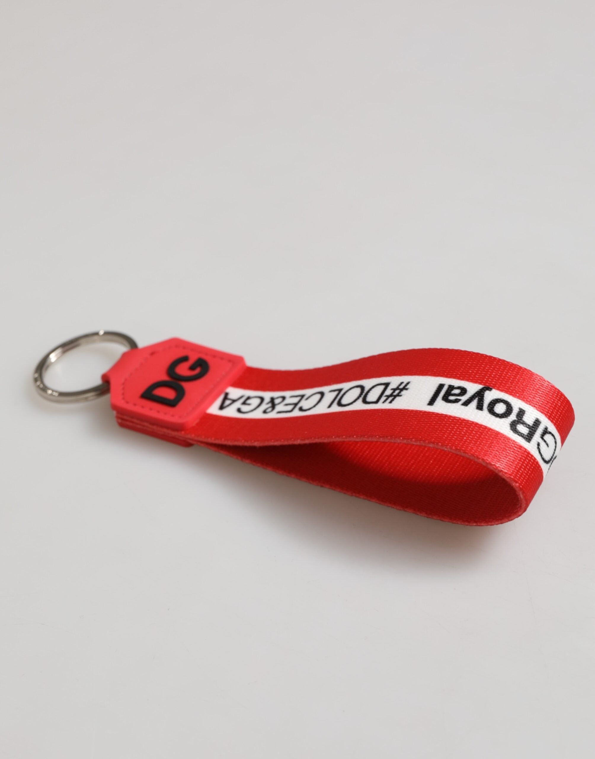 Red Logo Polyester Silver Brass Holder Keychain Men Keyring - ventzia