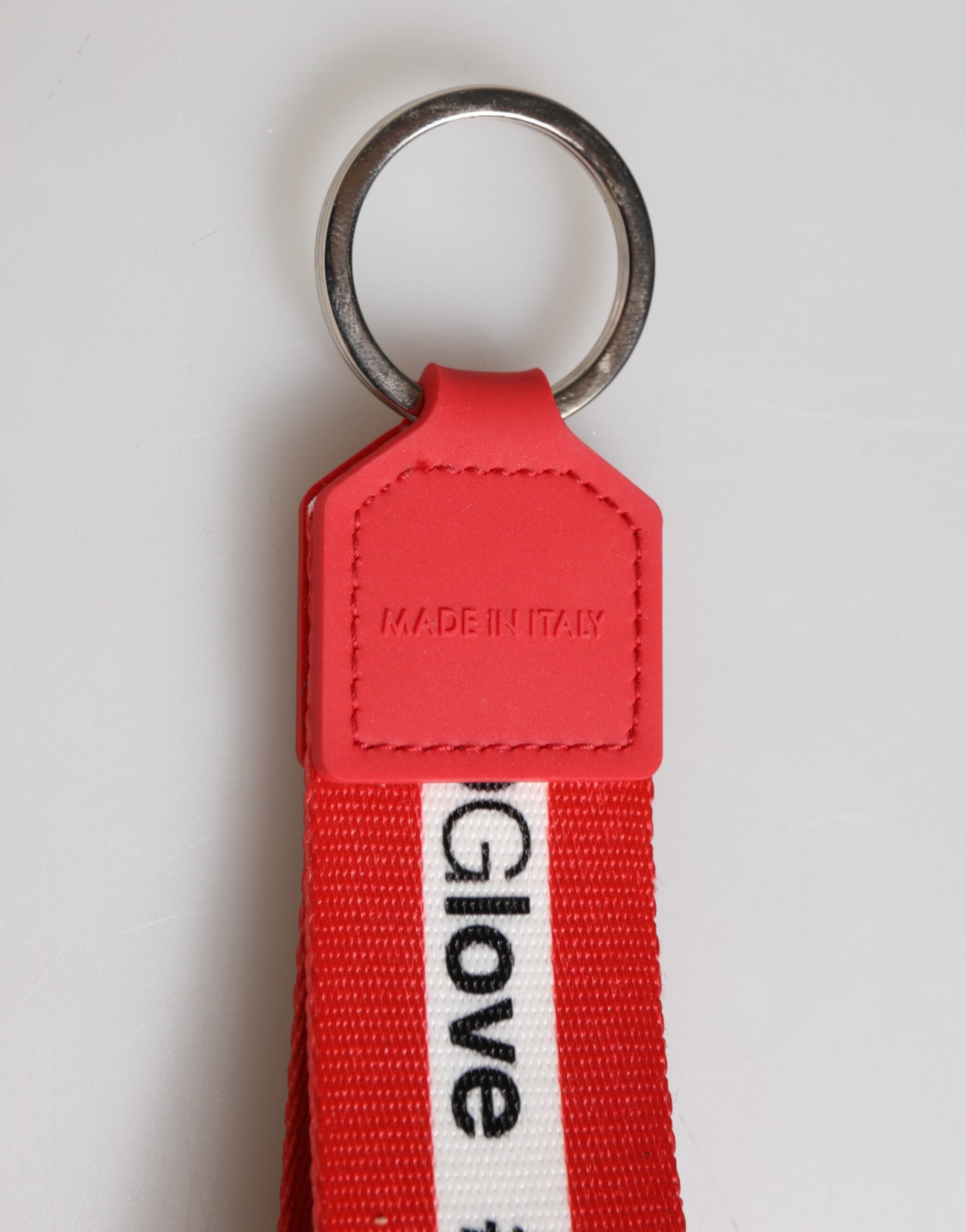 Red Logo Polyester Silver Brass Holder Keychain Men Keyring - ventzia