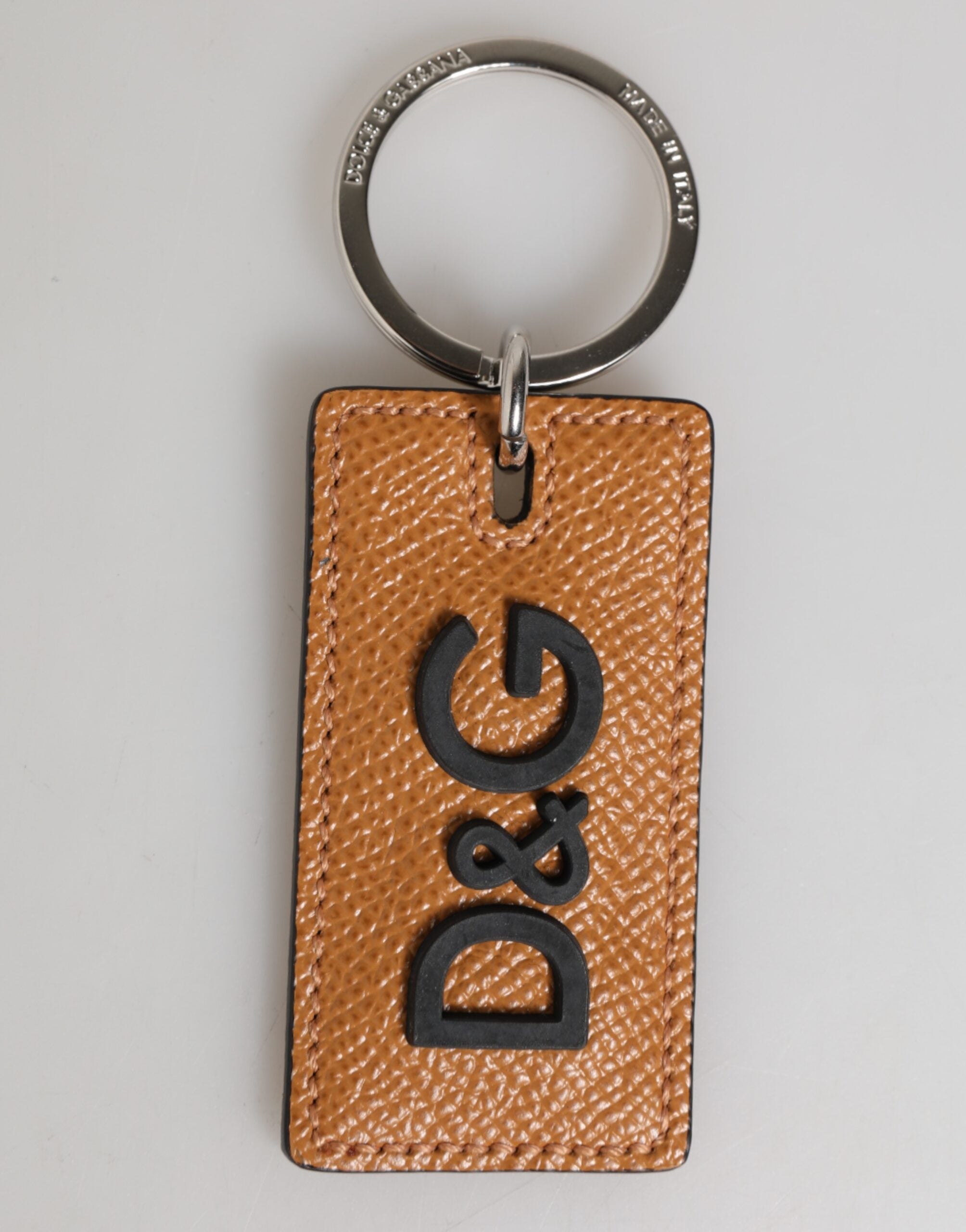 Brown Leather Logo Metal Ring Keychain Holder Men Keyring - ventzia