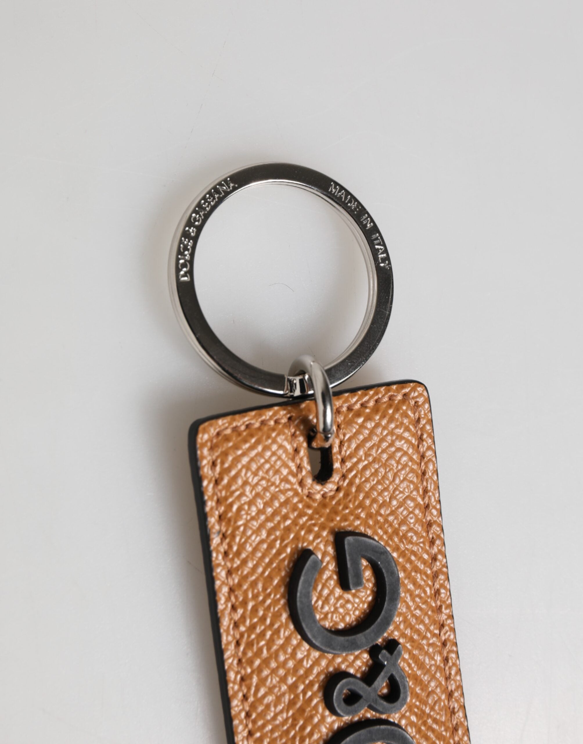 Brown Leather Logo Metal Ring Keychain Holder Men Keyring - ventzia