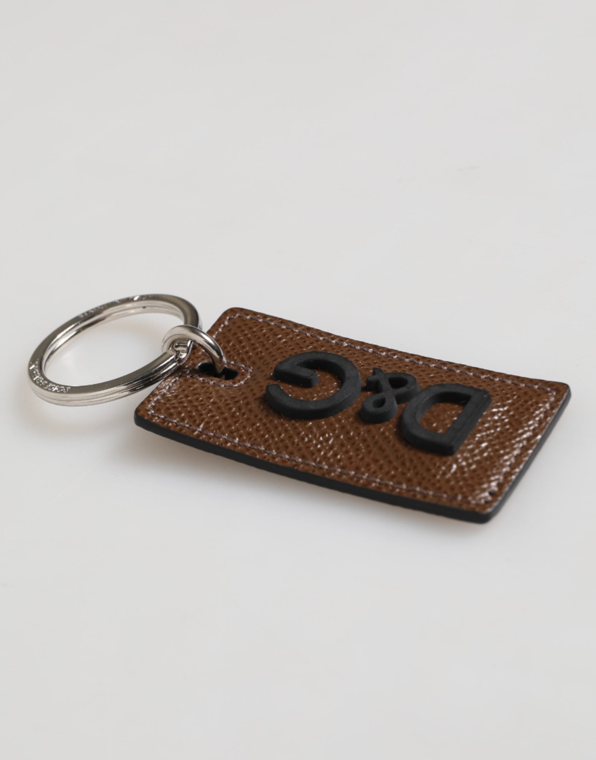 Dark Brown Leather Logo Metal Ring Keychain Holder Keyring - ventzia