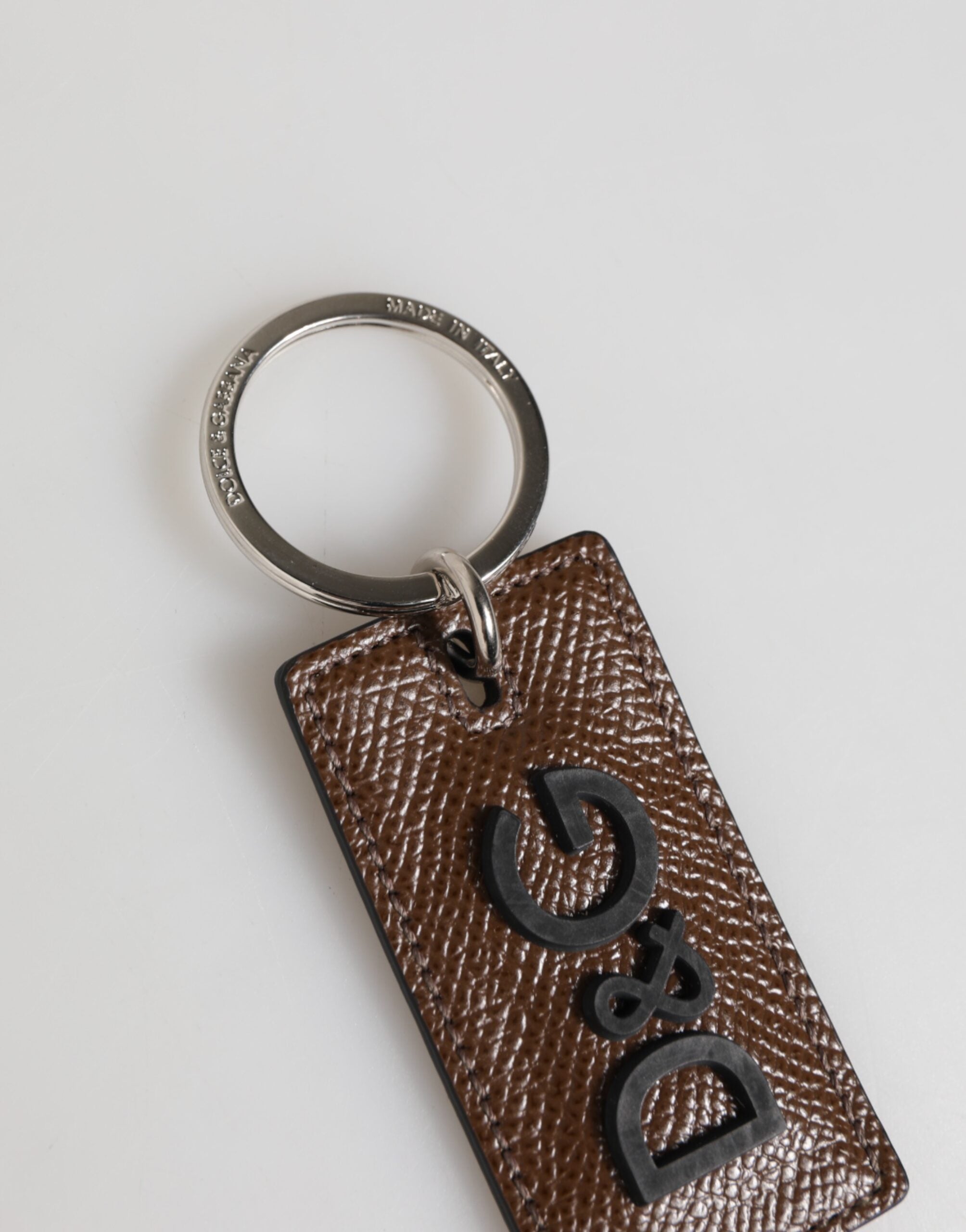 Dark Brown Leather Logo Metal Ring Keychain Holder Keyring - ventzia