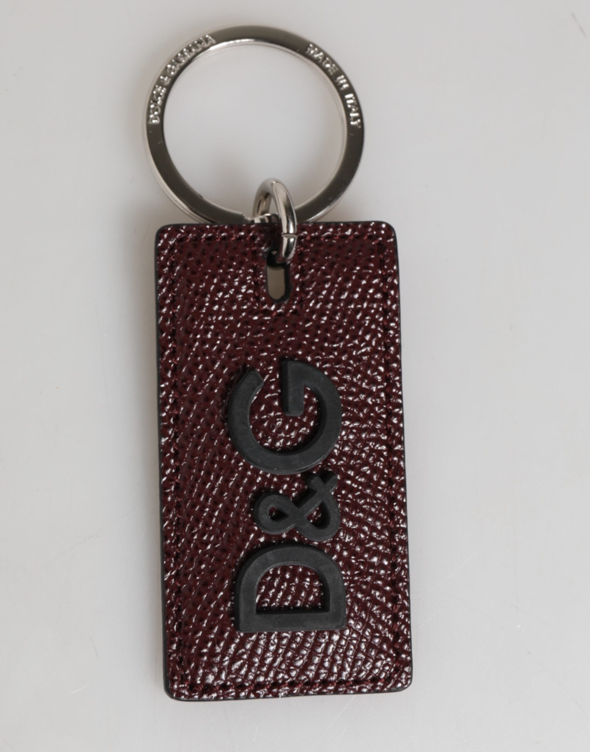 Dark Brown Leather Logo Metal Ring Men Keychain Keyring - ventzia
