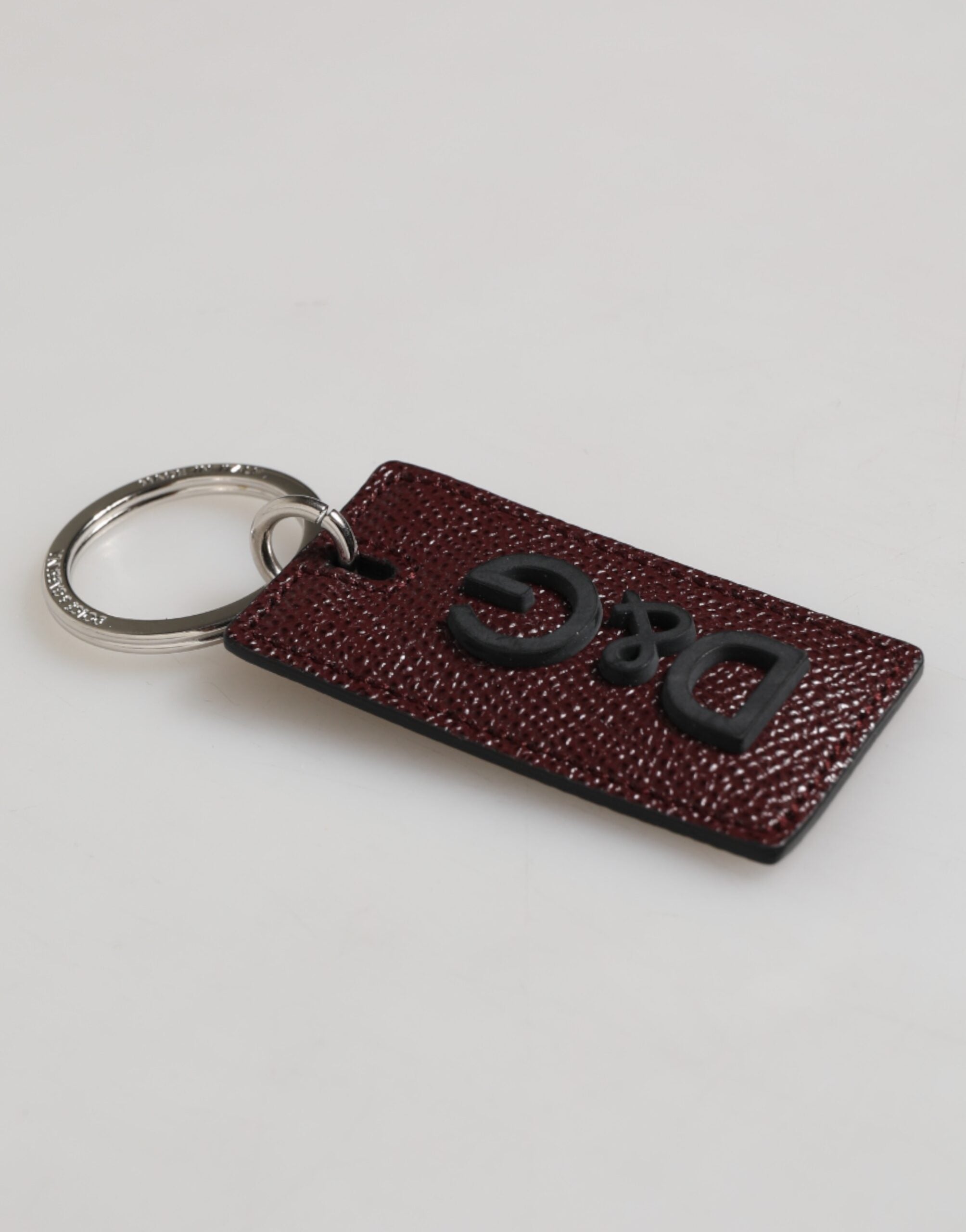 Dark Brown Leather Logo Metal Ring Men Keychain Keyring - ventzia