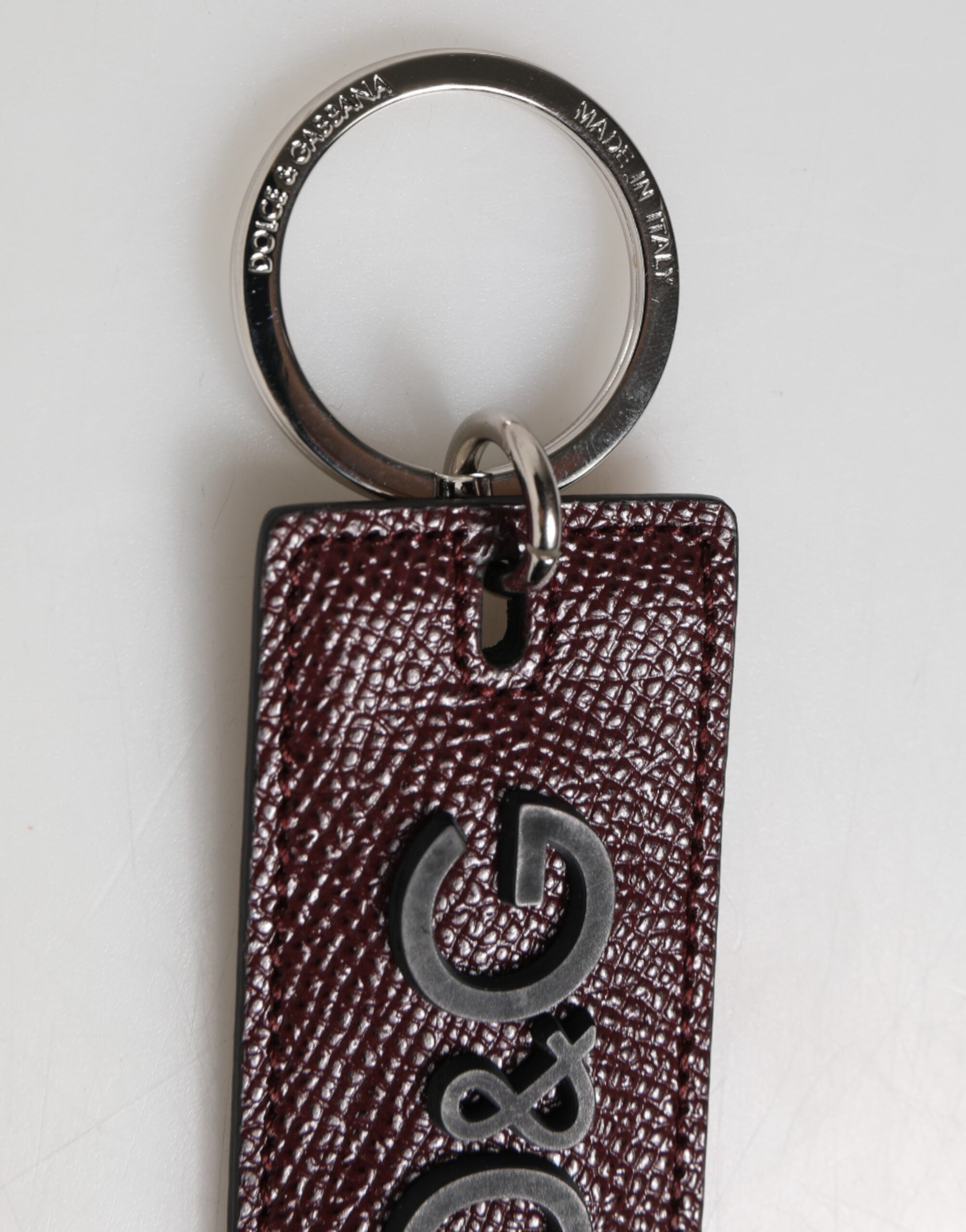 Dark Brown Leather Logo Metal Ring Men Keychain Keyring - ventzia