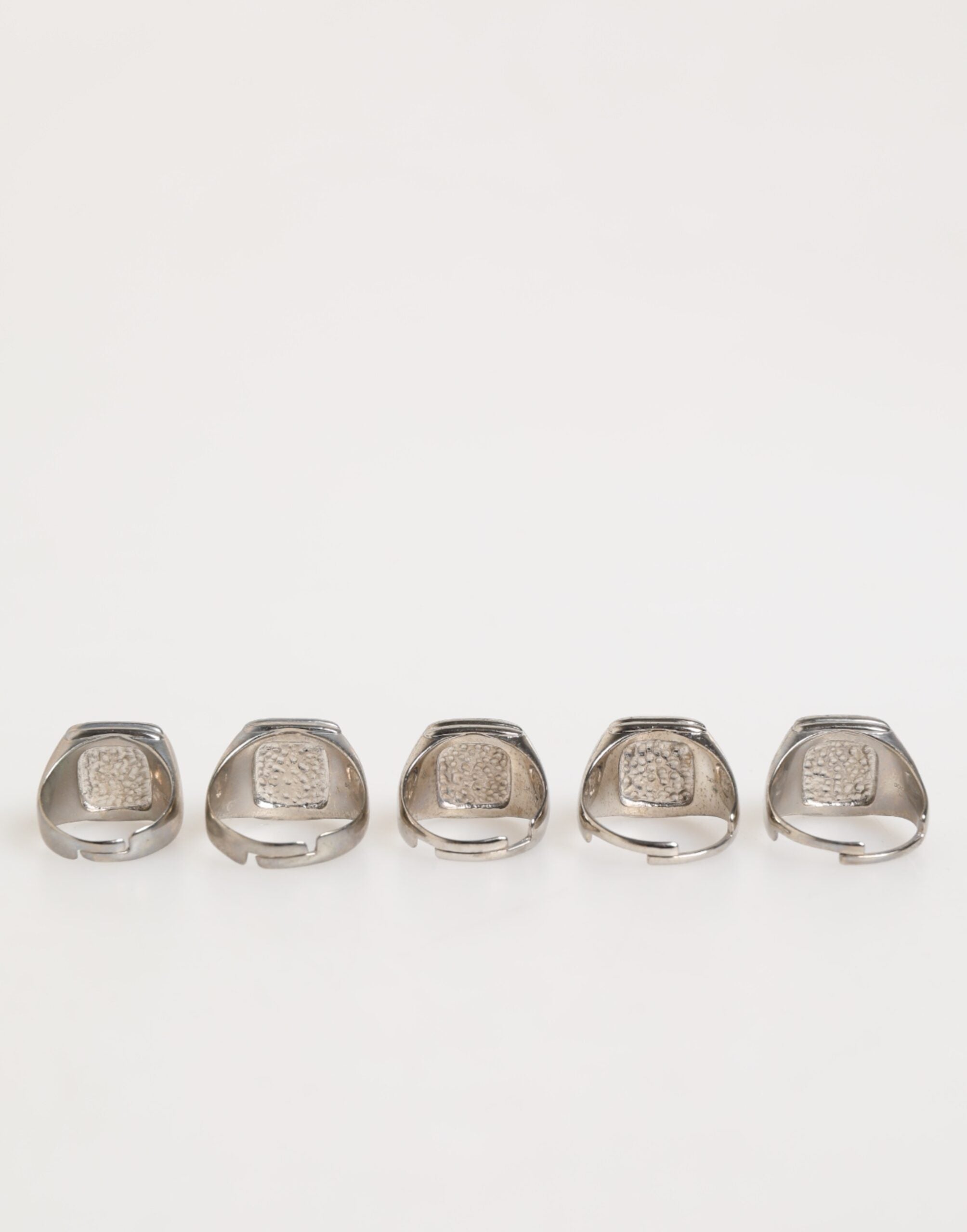 Silver Tone Brass Lettering Set 5 Pieces Adjustable Ring - ventzia
