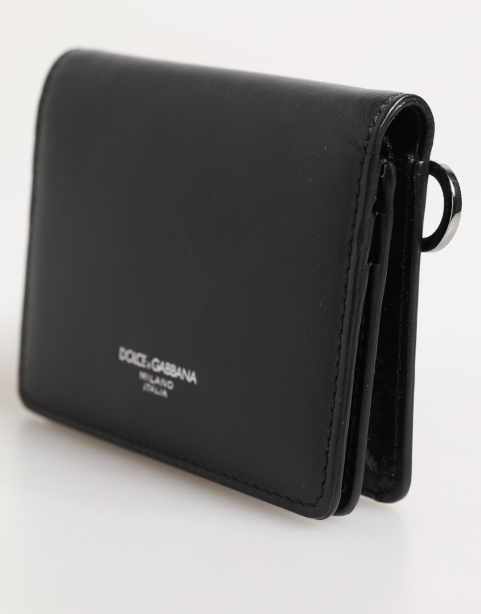 Black Leather DG Logo Bifold Card Holder Men Borse Wallet - ventzia