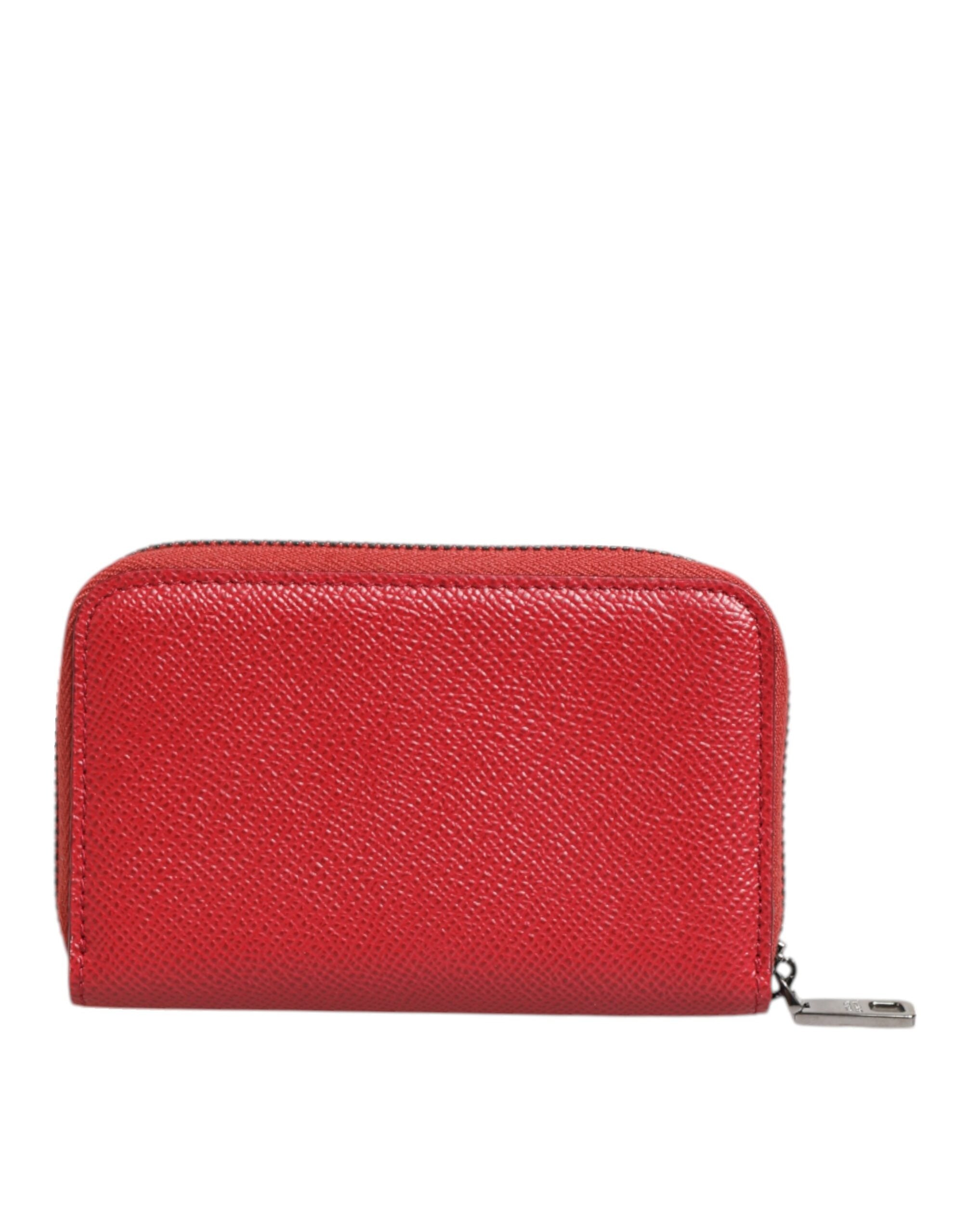 Red Leather Zip Around Logo Plaque Men Coin Purse Wallet - ventzia