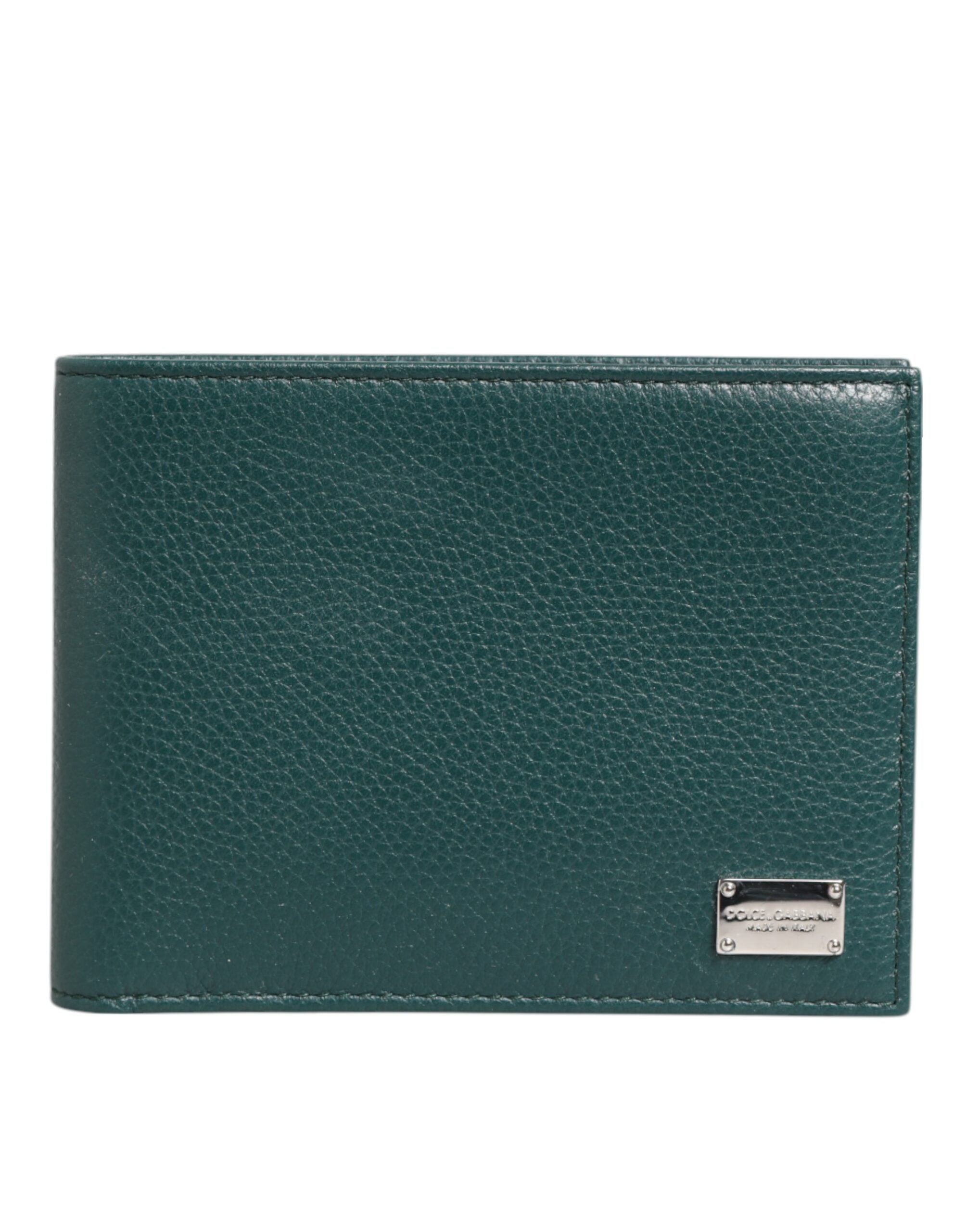 Green Leather DG Logo Plaque Bifold Men Card Holder Wallet - ventzia