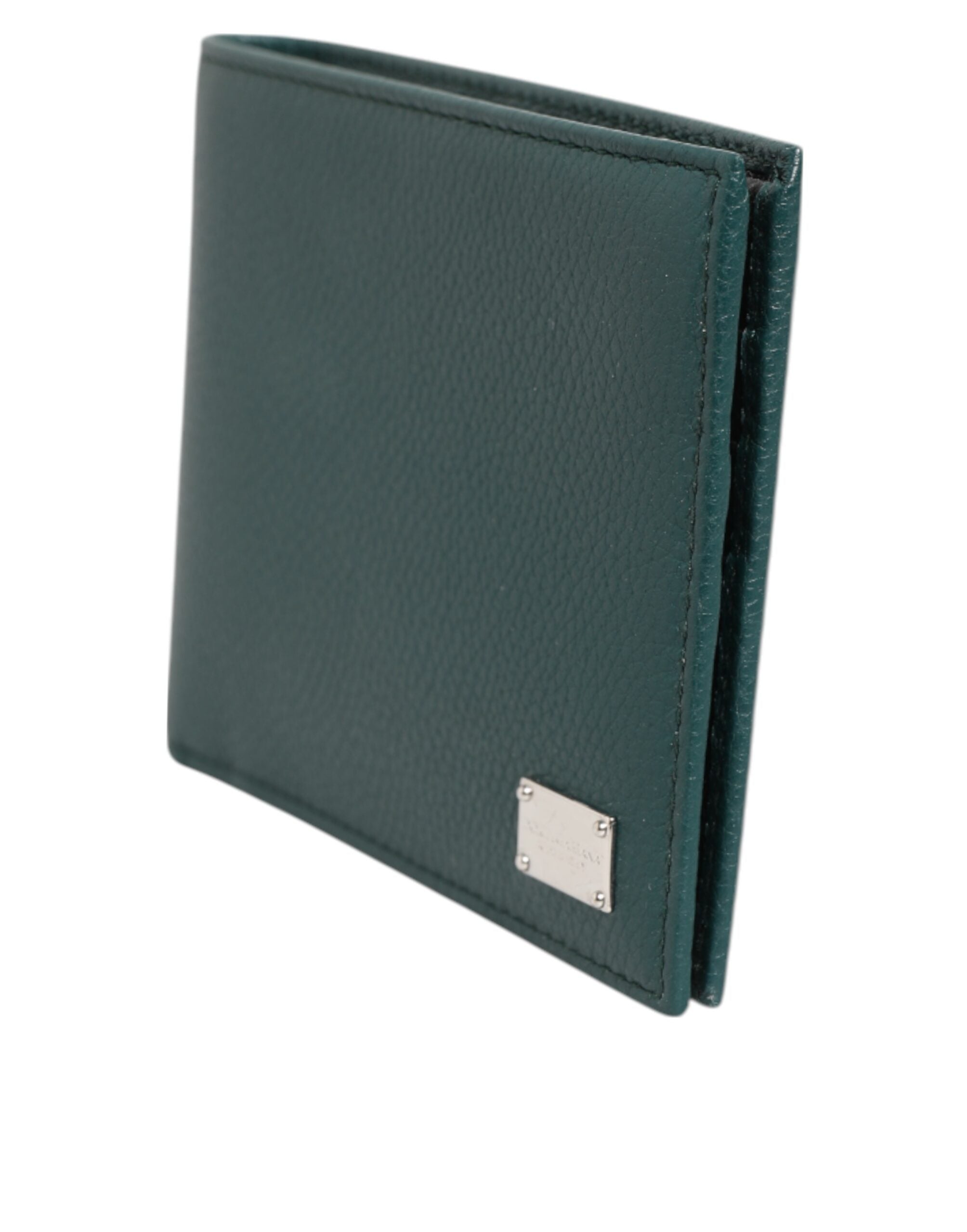 Green Leather DG Logo Plaque Bifold Men Card Holder Wallet - ventzia