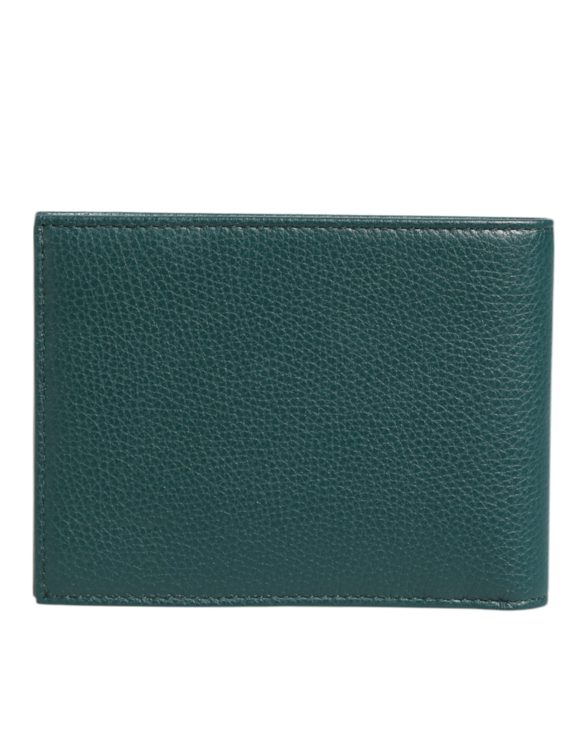 Green Leather DG Logo Plaque Bifold Men Card Holder Wallet - ventzia