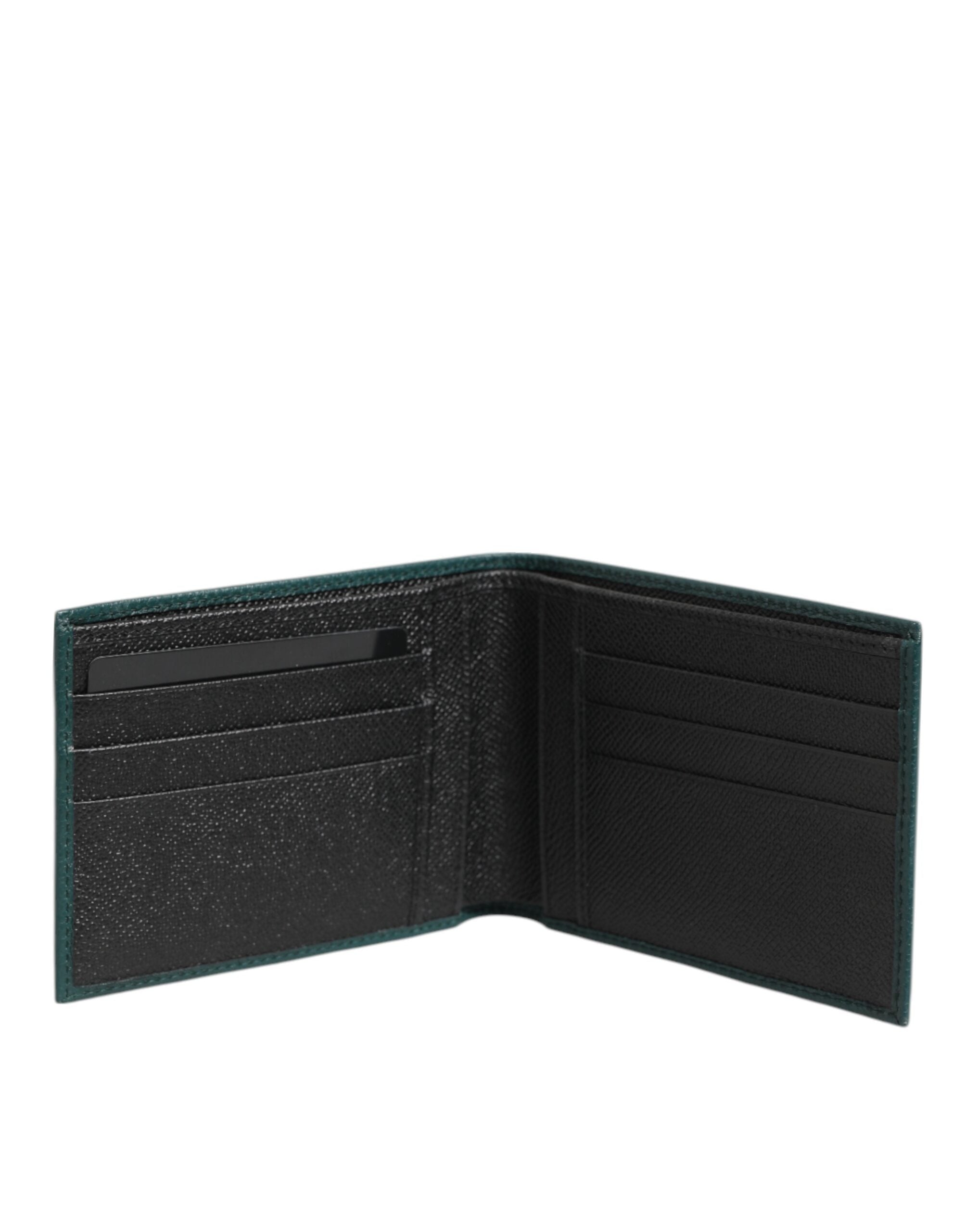 Green Leather DG Logo Plaque Bifold Men Card Holder Wallet - ventzia