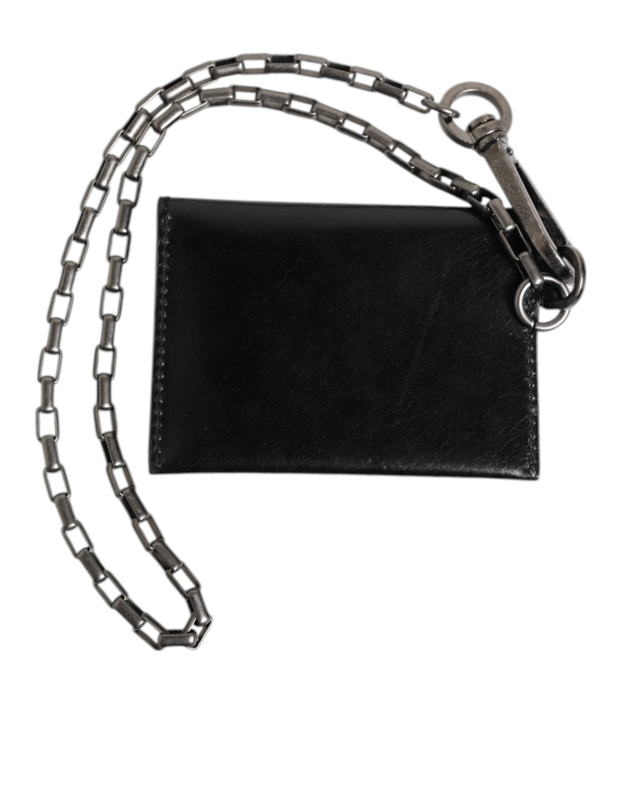 Black Cavallo Leather Wallet Chain Snap Bifold Card Holder - ventzia