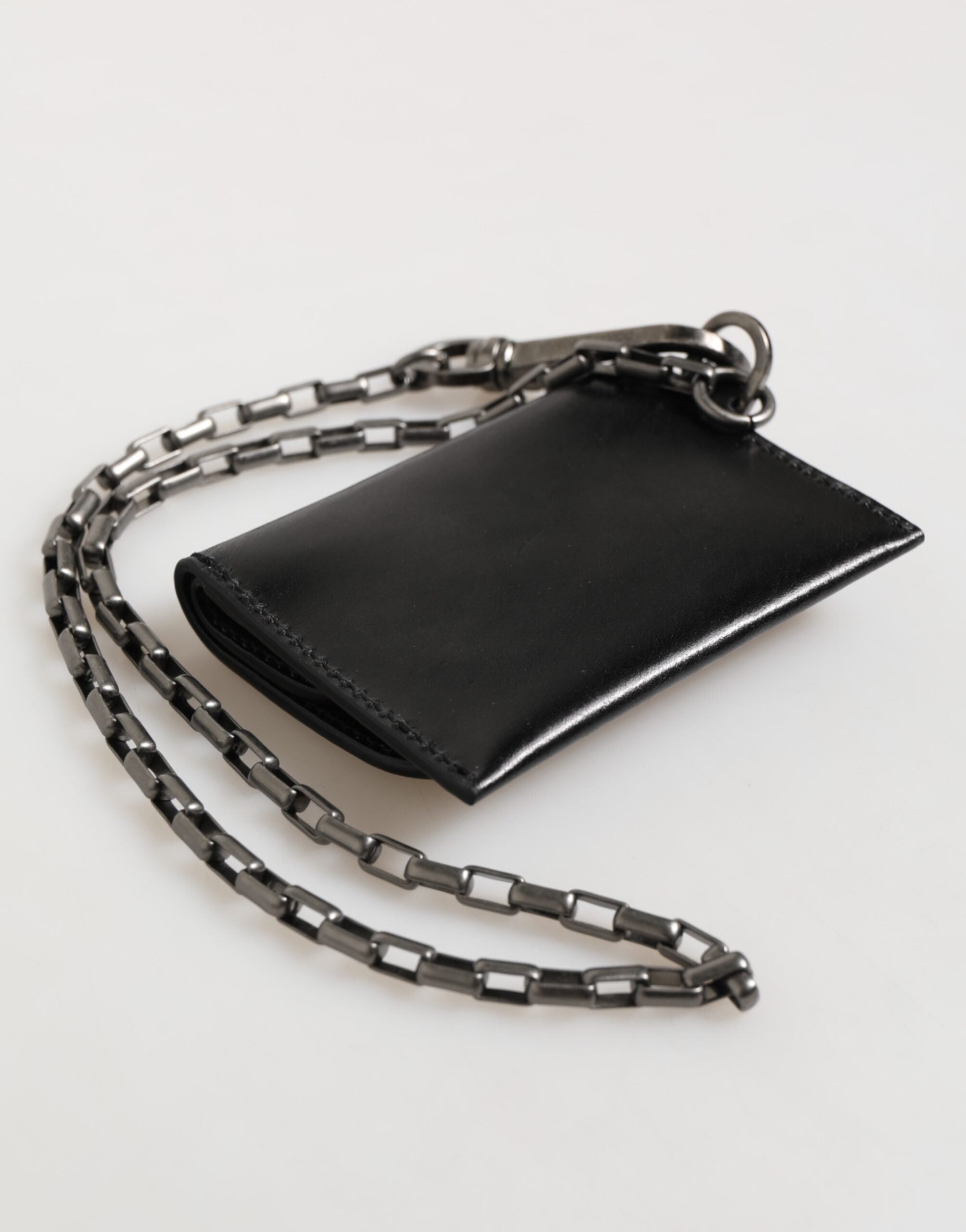 Black Cavallo Leather Wallet Chain Snap Bifold Card Holder - ventzia