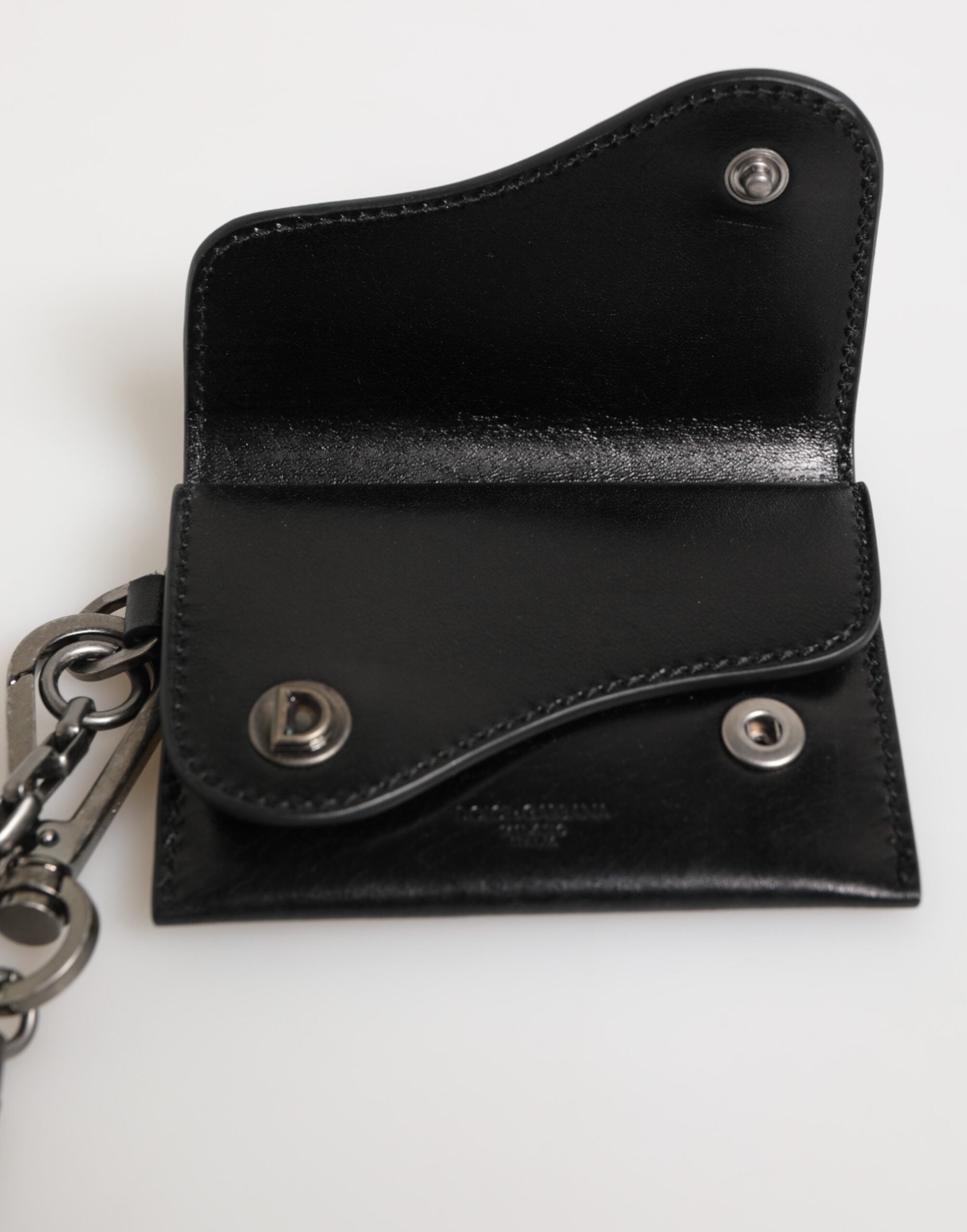 Black Cavallo Leather Wallet Chain Snap Bifold Card Holder - ventzia