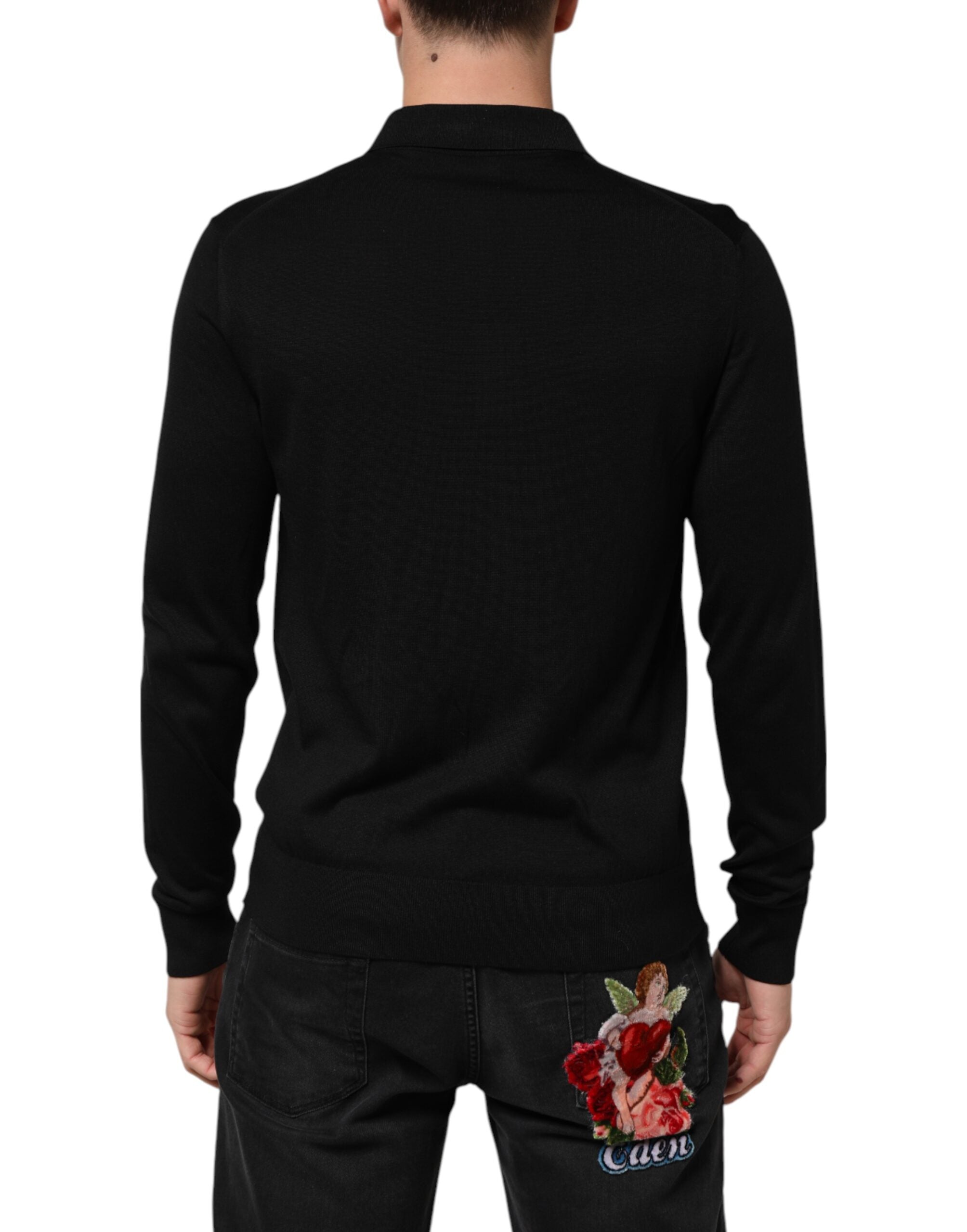 Black Silk Button Up Lightweight Sweater - ventzia