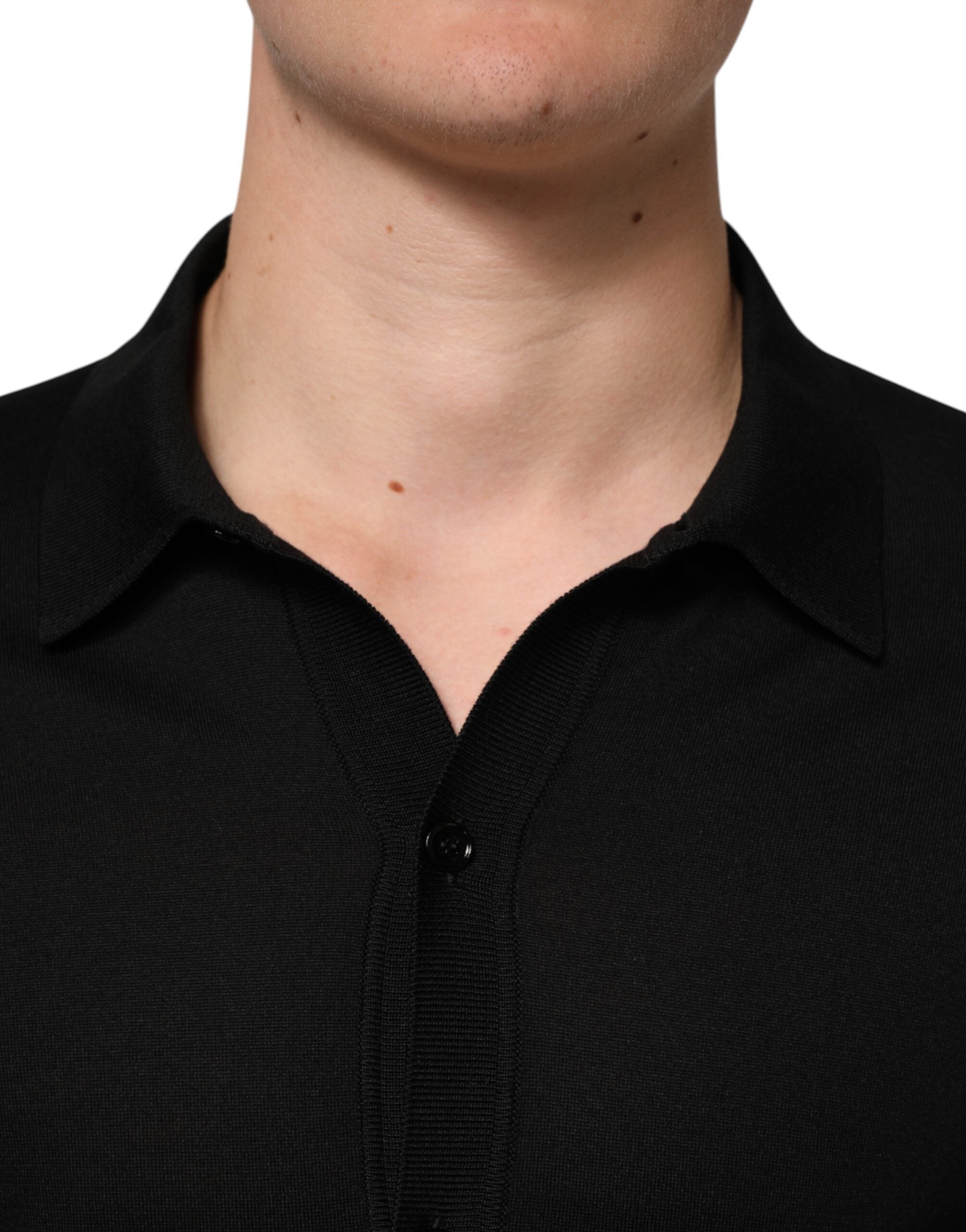 Black Silk Button Up Lightweight Sweater - ventzia