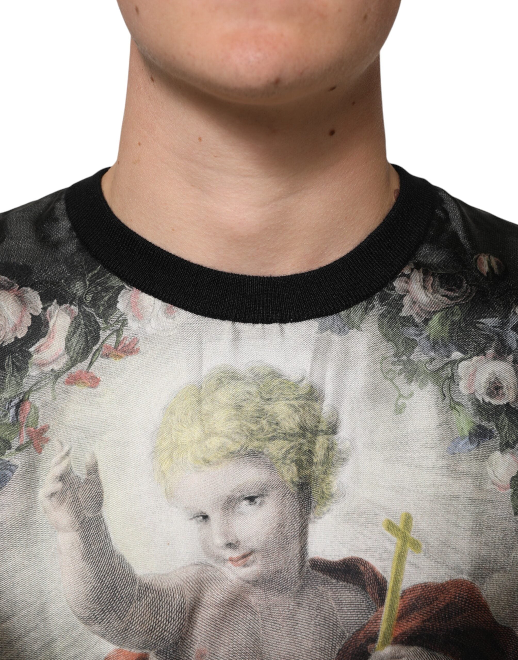 Black Cashmere Cherub Print Baroque Sweater - ventzia