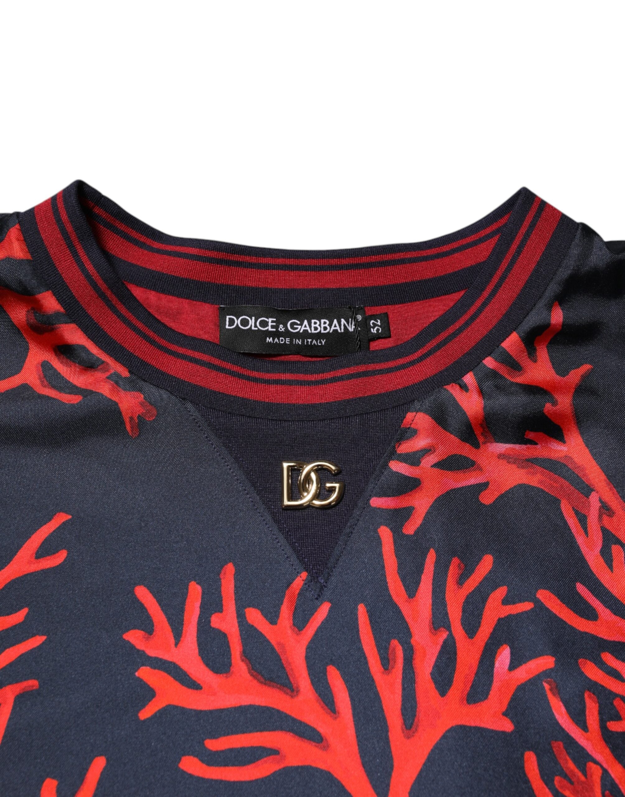 Silk Navy Red Coral Print Pullover Sweater - ventzia