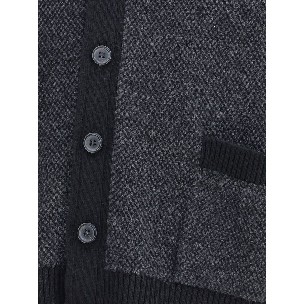 Black Fleece Wool Cardigan - ventzia