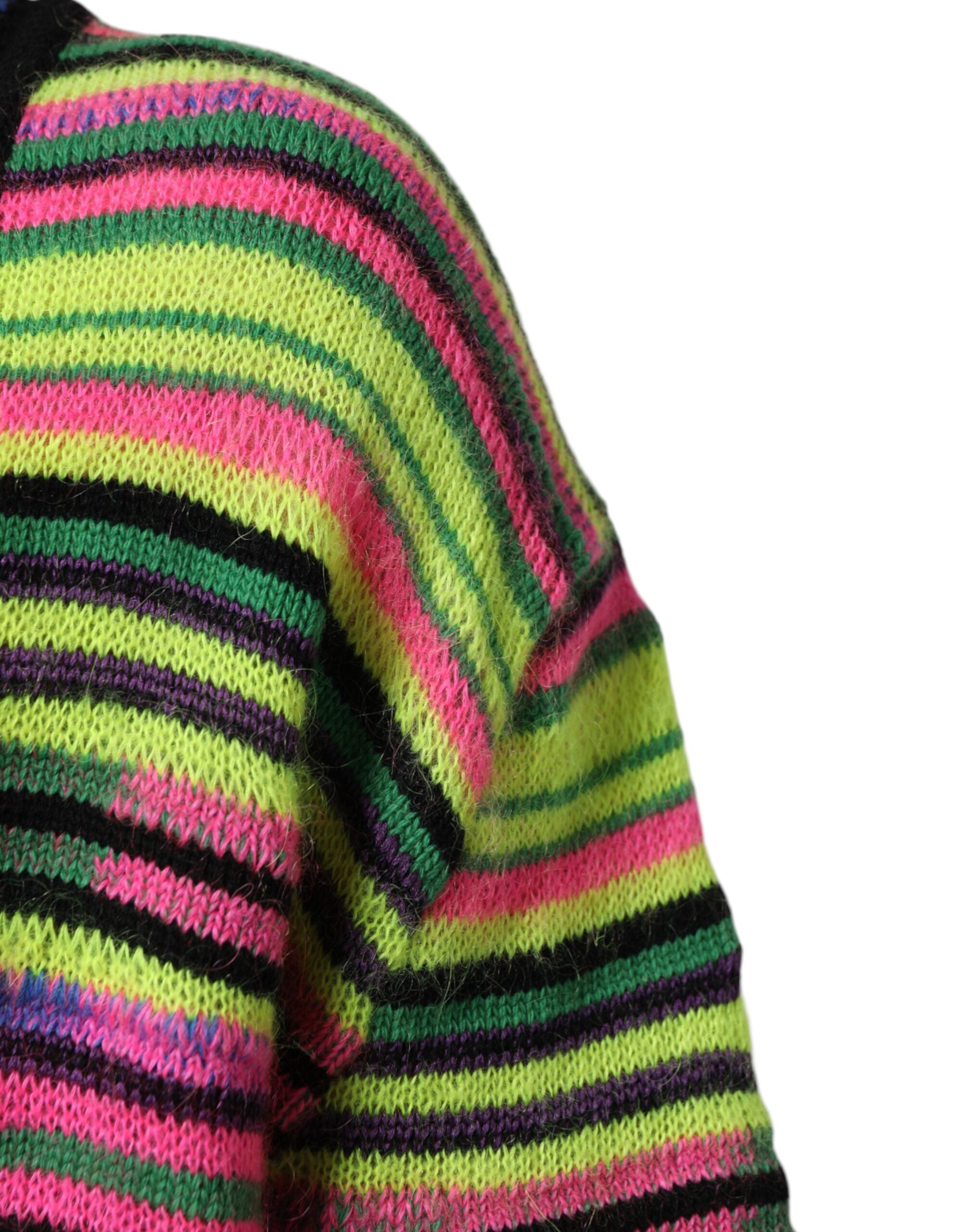 Multicolor DG Logo V-Neck Knit Pullover Sweater - ventzia