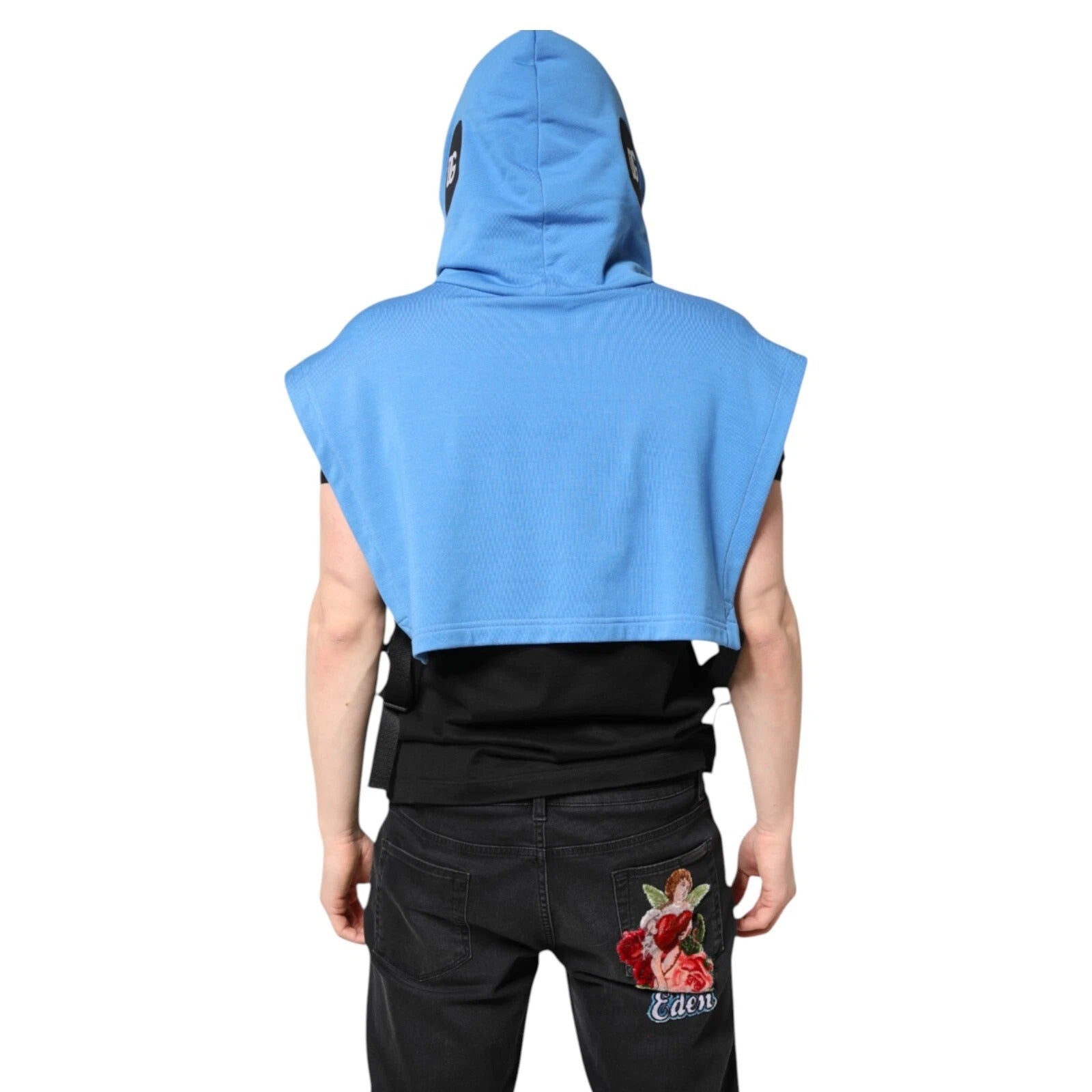 Blue Cotton Hooded Men Sportswear One Size Vest - ventzia