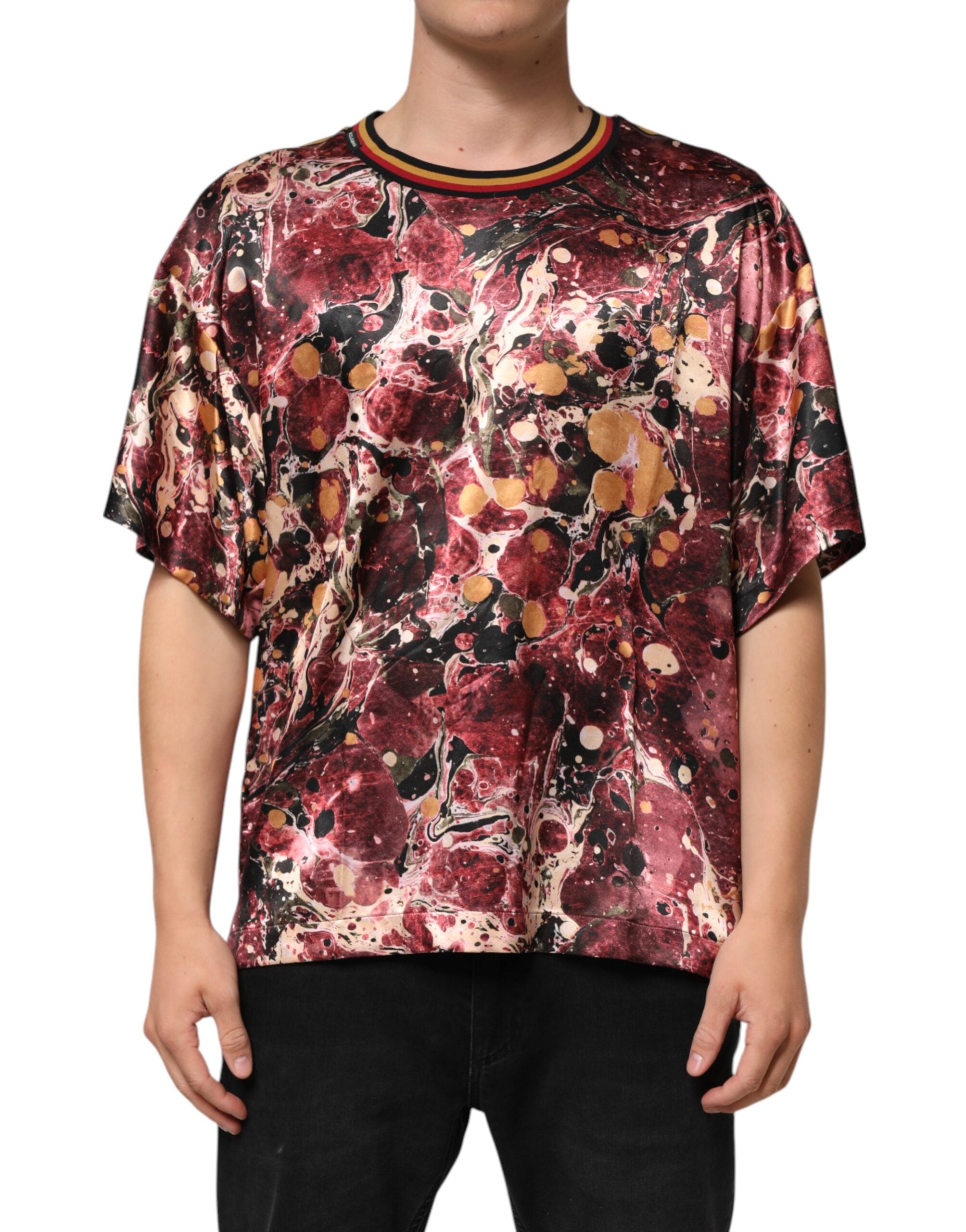 Multicolor Polyester Marble Print Oversize T-shirt - ventzia