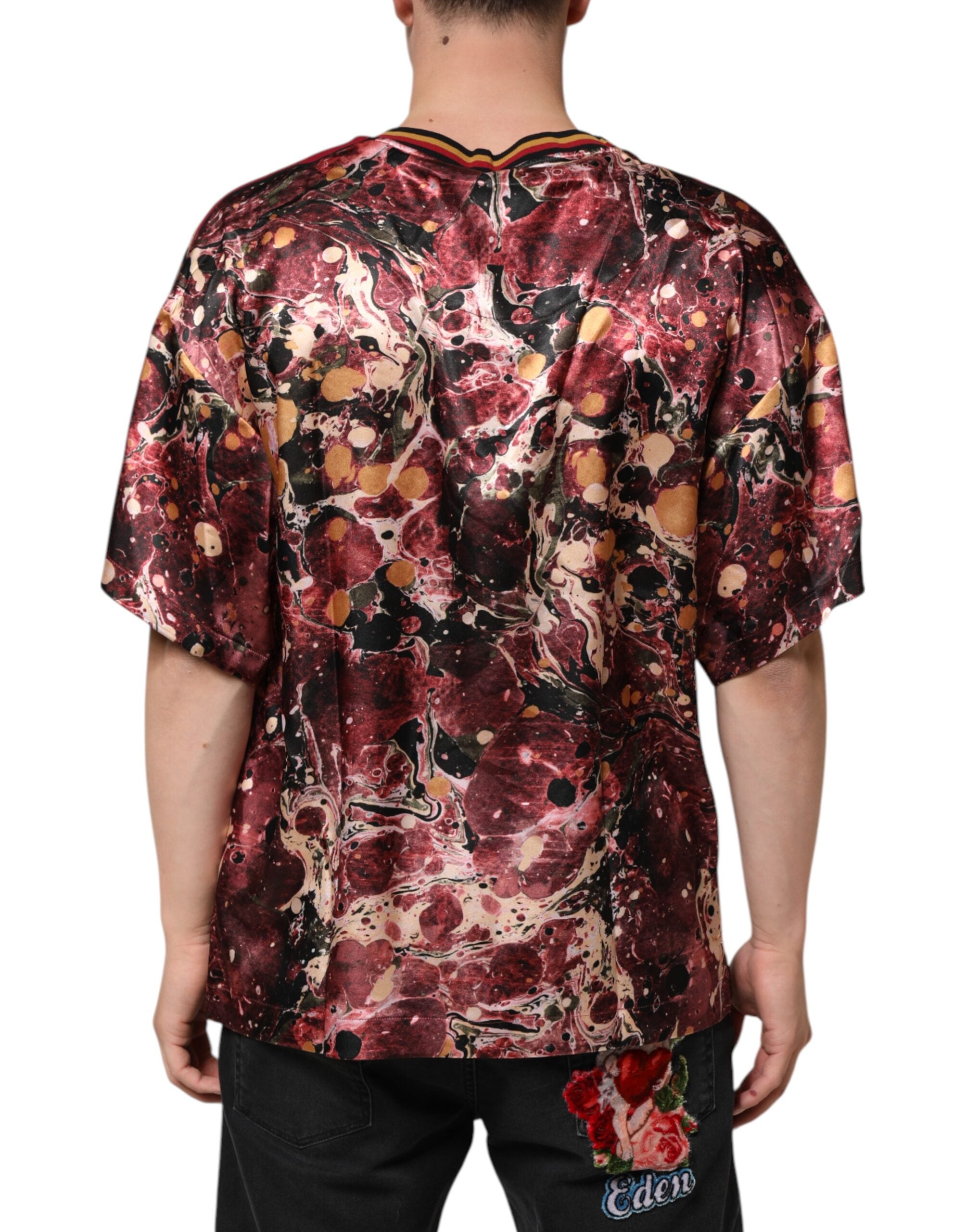 Multicolor Polyester Marble Print Oversize T-shirt - ventzia