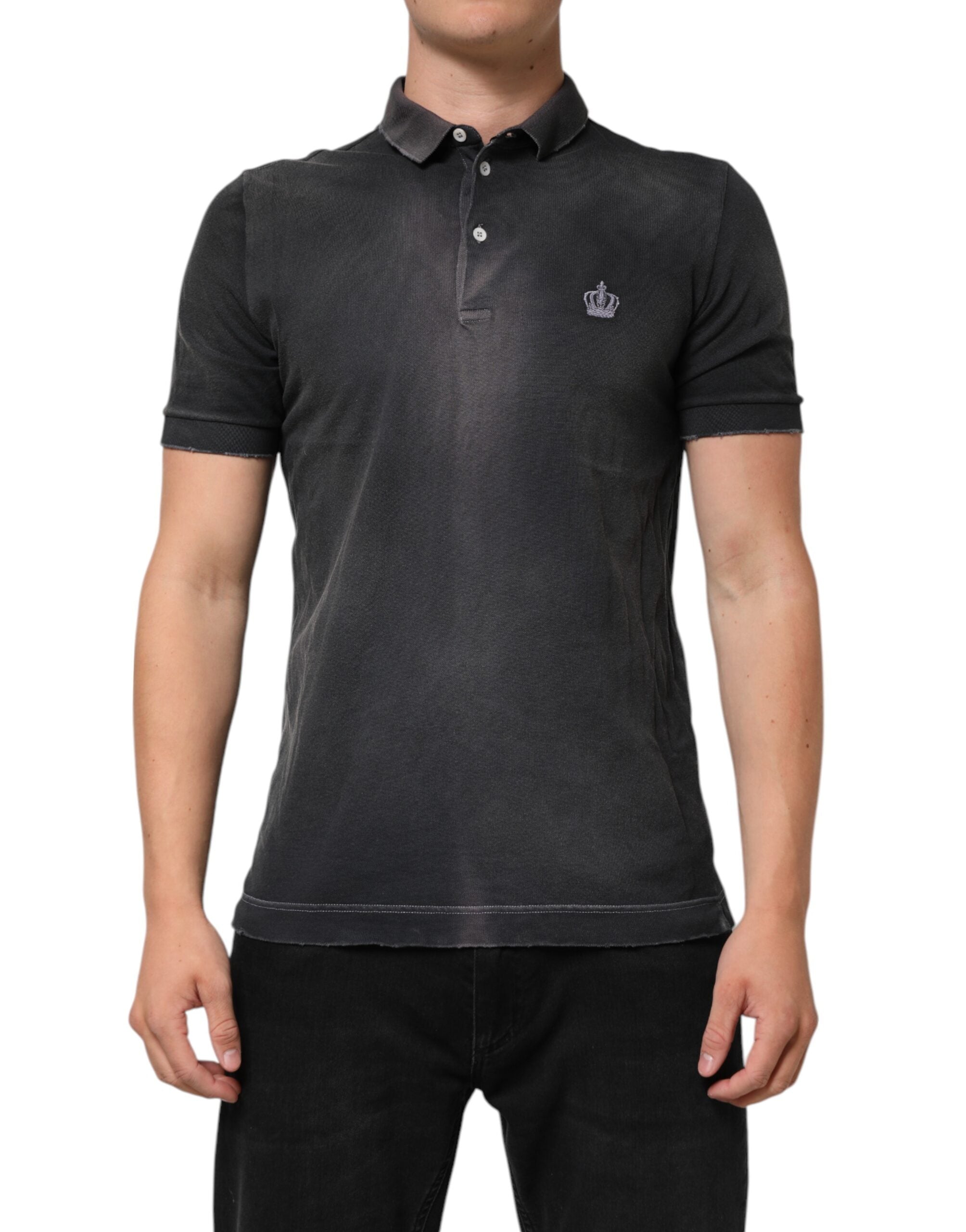Gray Cotton Crown Collared Men Polo T-shirt - ventzia