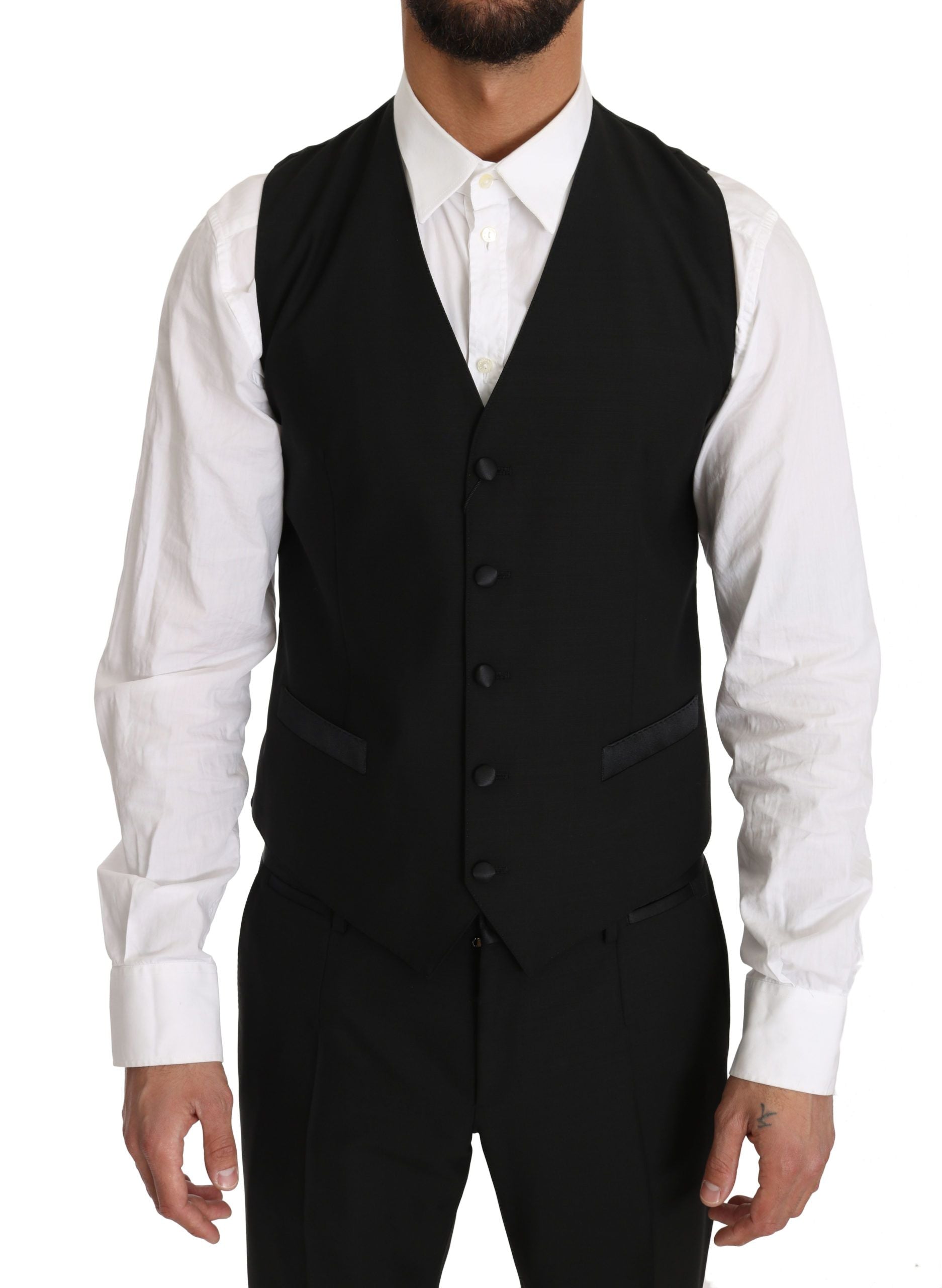 Sleek Black Slim Fit Formal Vest - ventzia
